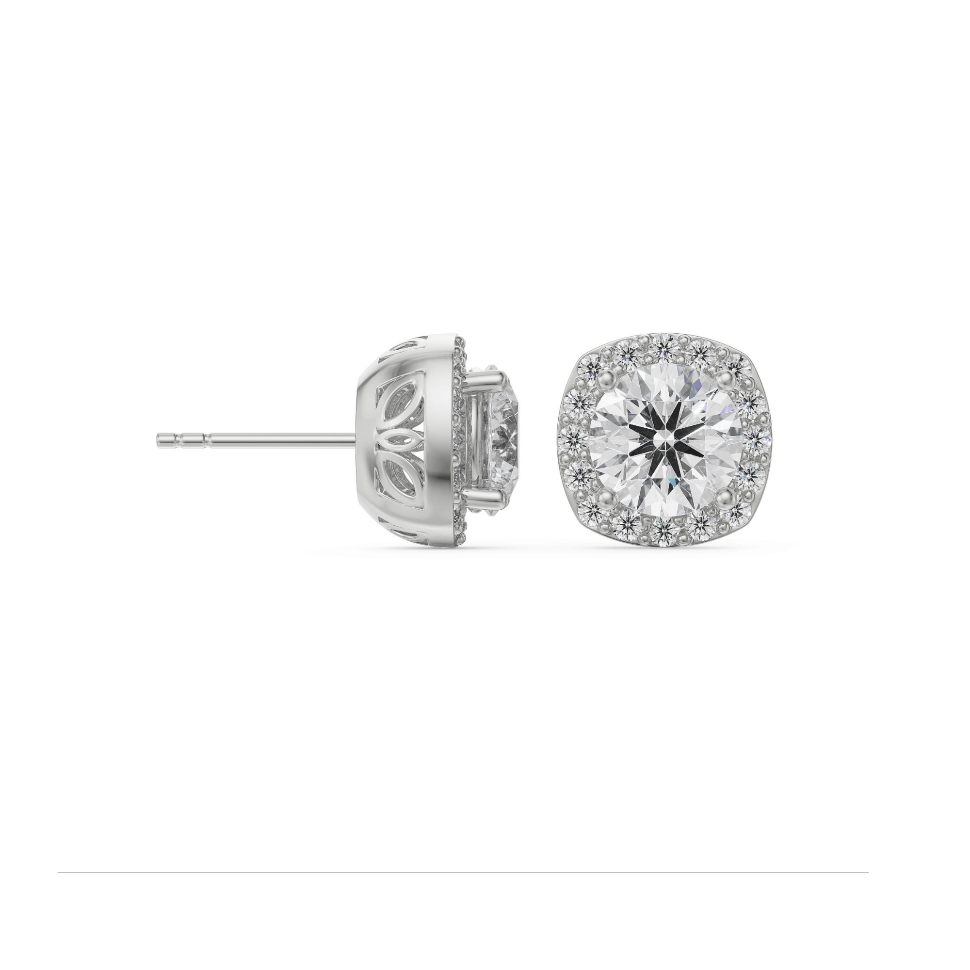 0.5 CT Halo Cushion Cut Studs Prospective View