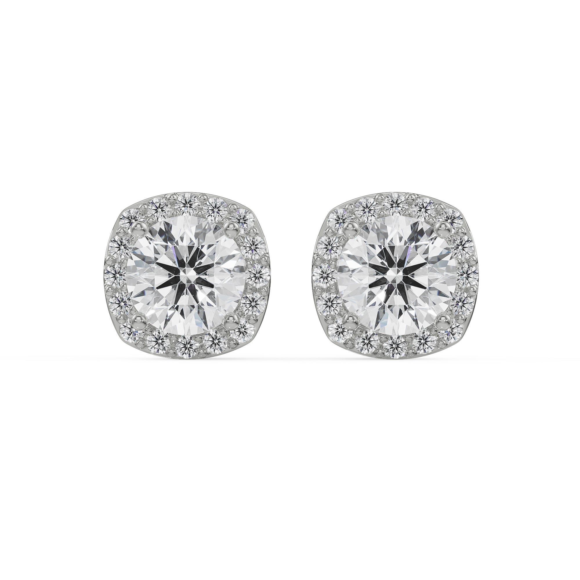 1 CT Halo Cushion Cut Studs Front View