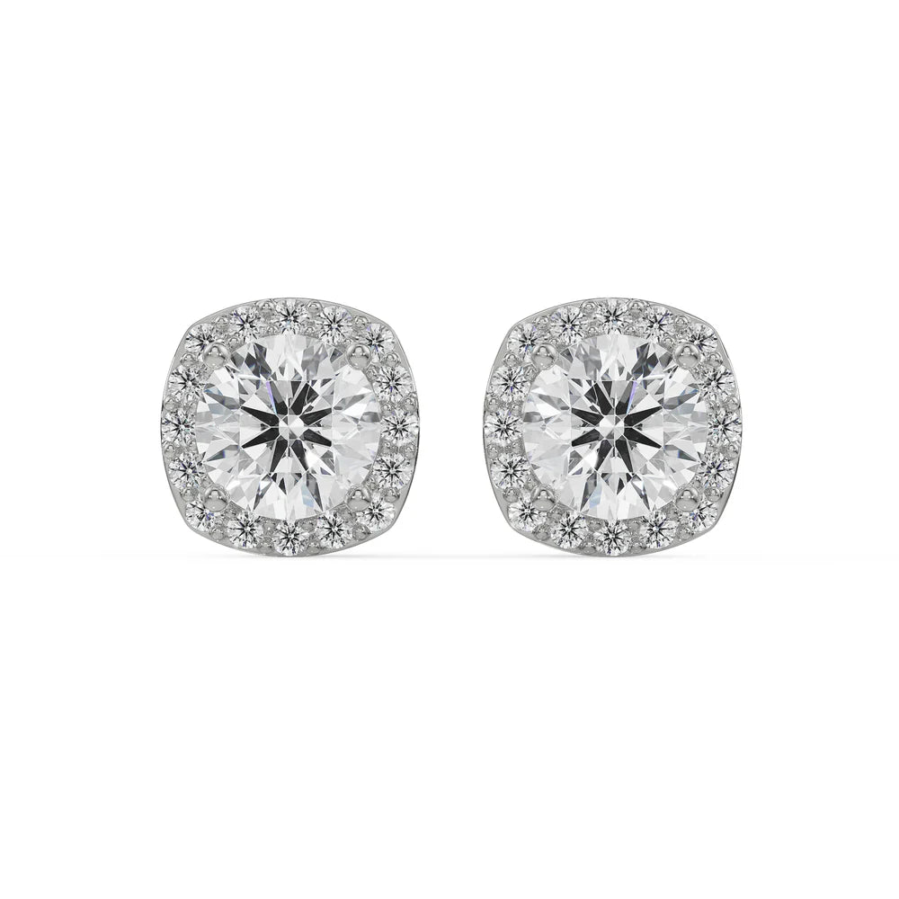 1 CT Halo Cushion Cut Lab Grown Diamond Studs 9KT