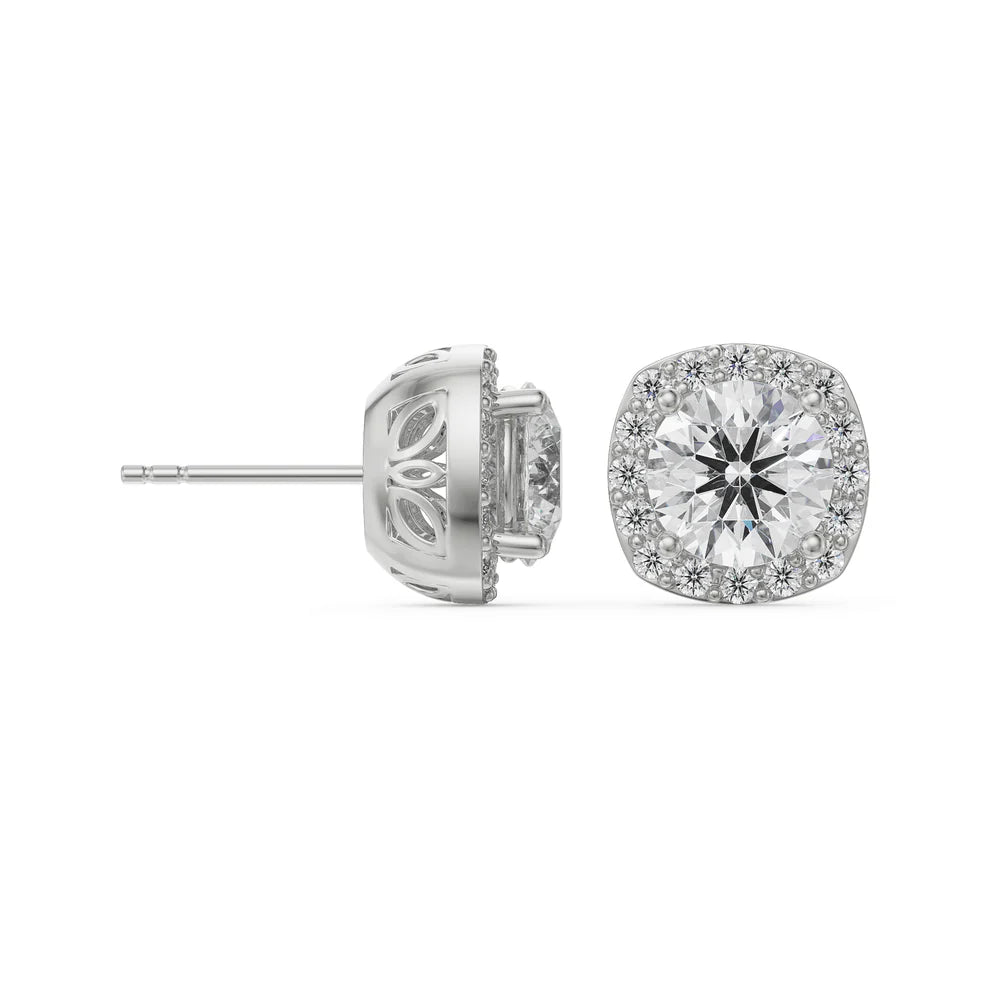 1 CT Halo Cushion Cut Lab Grown Diamond Studs 9KT