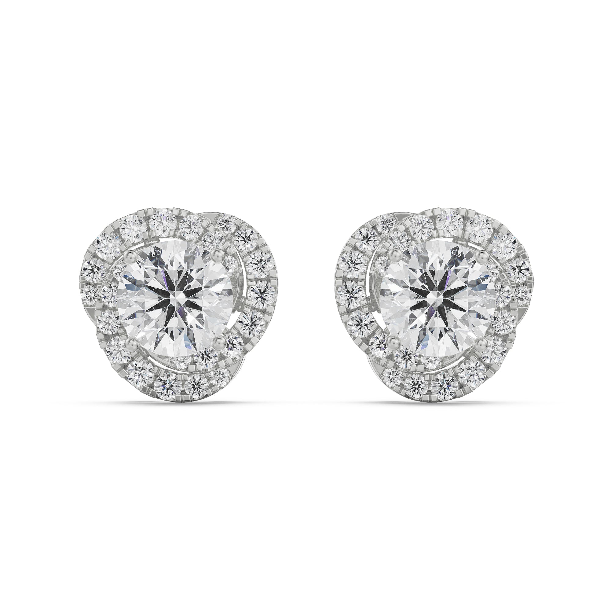 0.5 CT Swirl Halo Earrings Front View