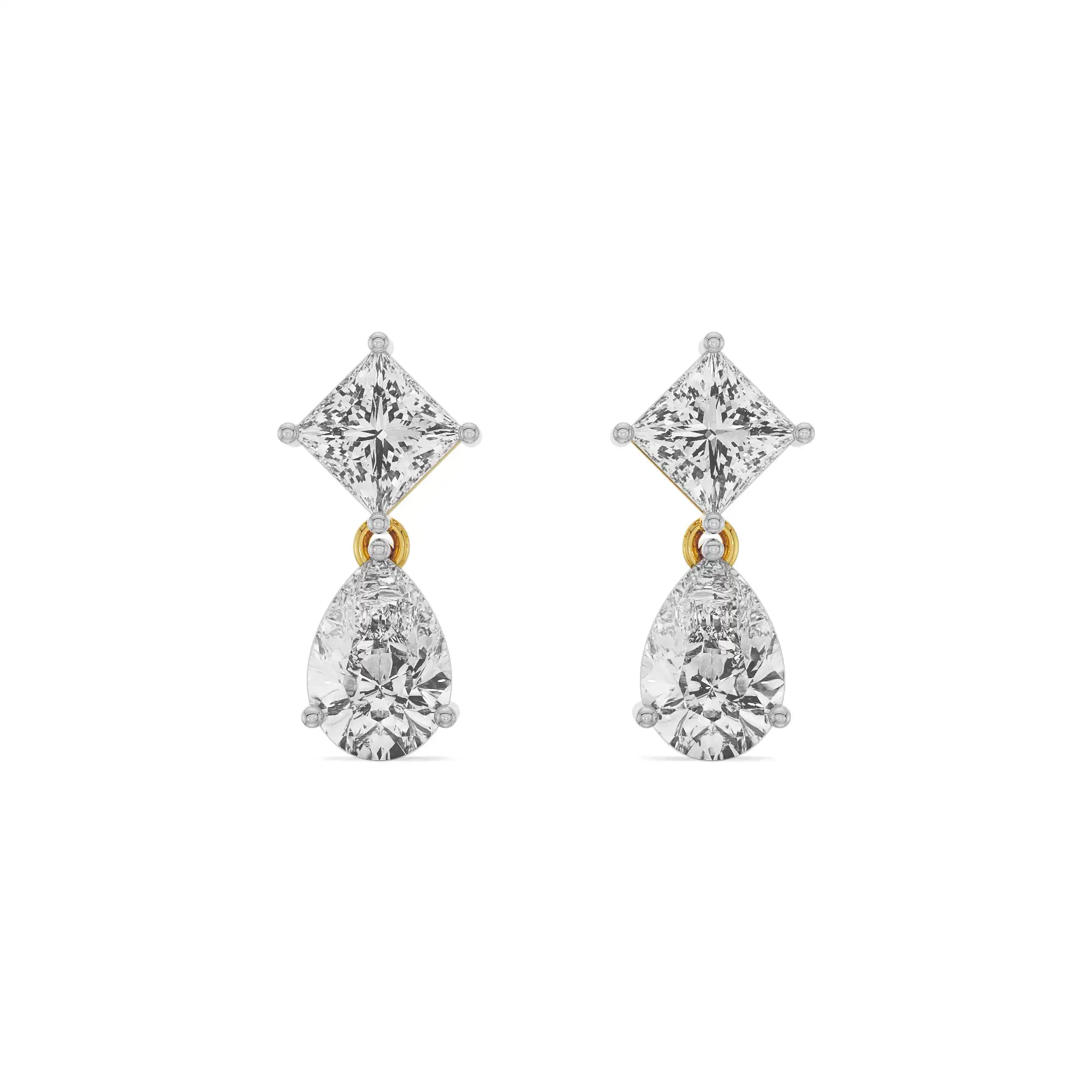 Princess Pear Drop Earrings Front View in 9KT