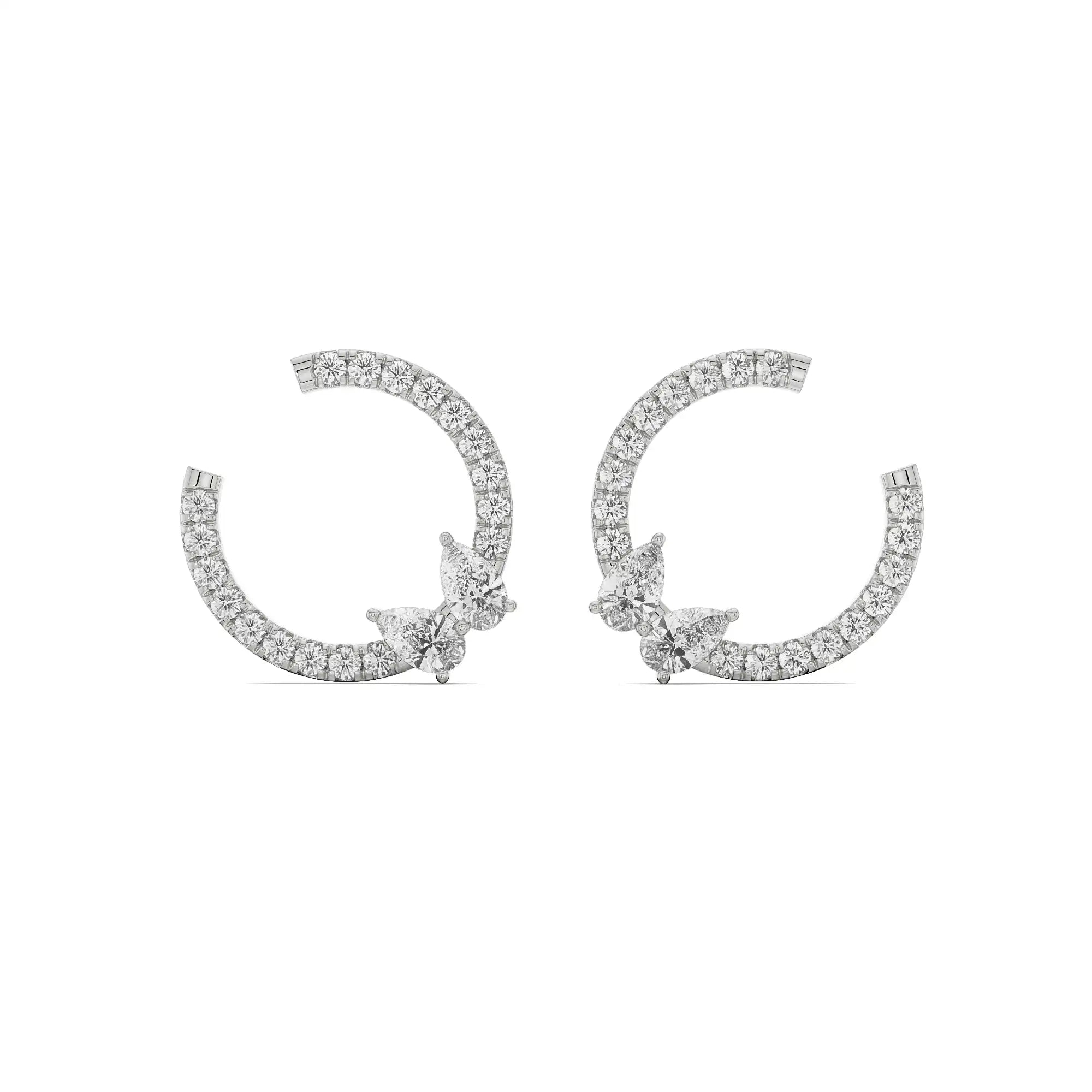 Pretty Pear Diamond Hoops Front View in 9KT