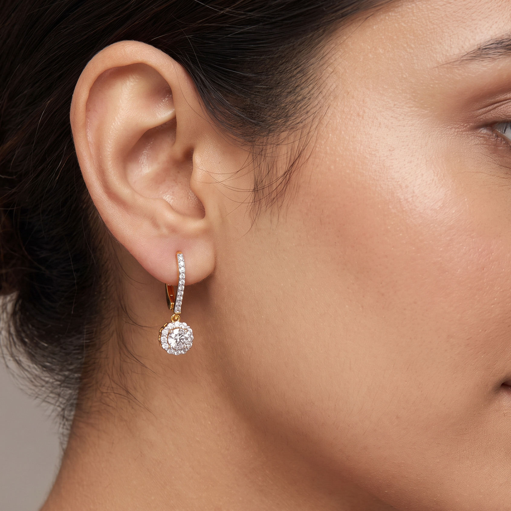 Round Halo Lab Grown Diamond Dangler Earrings