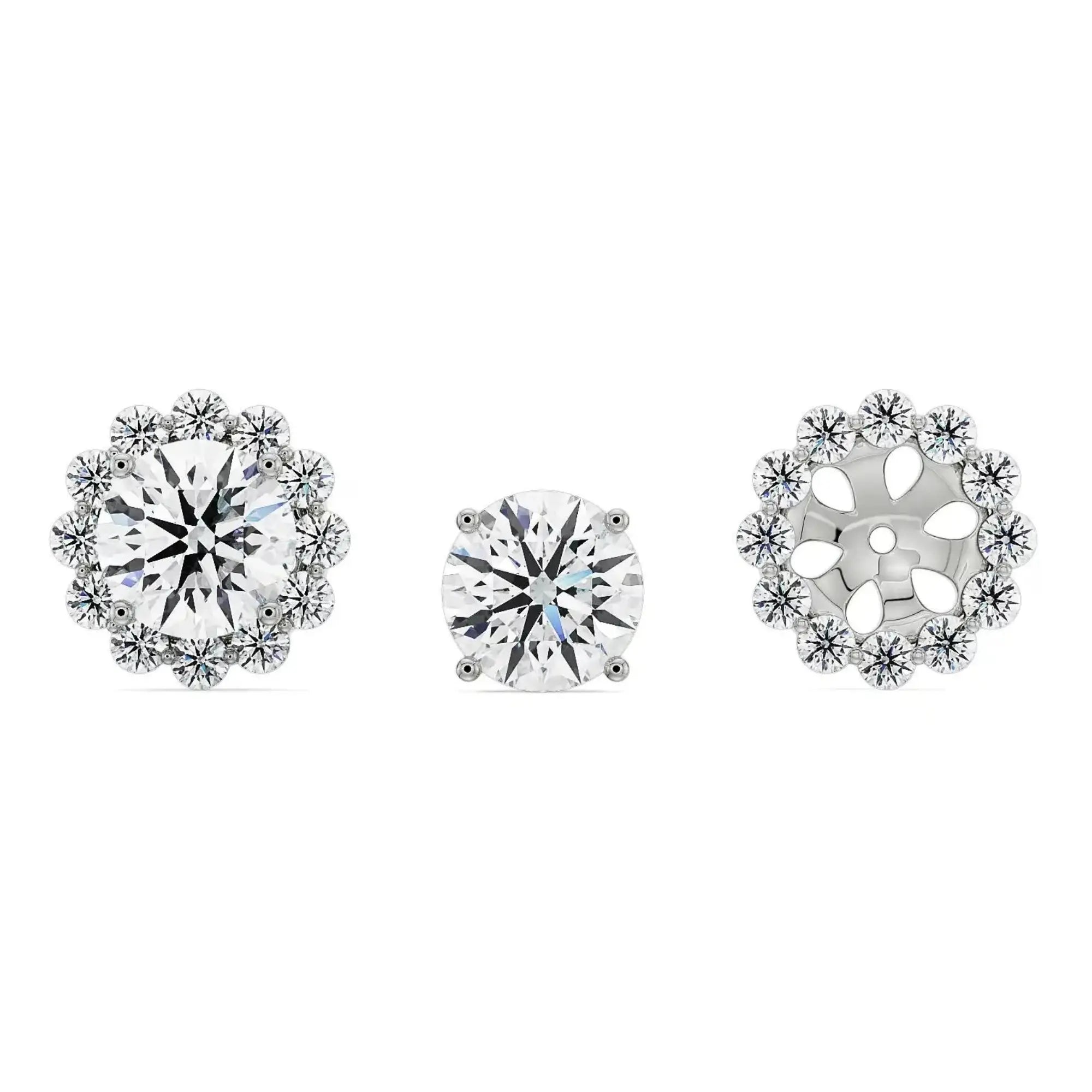 1 CT Sunflower Detachable Diamond Studs Front View in 9KT