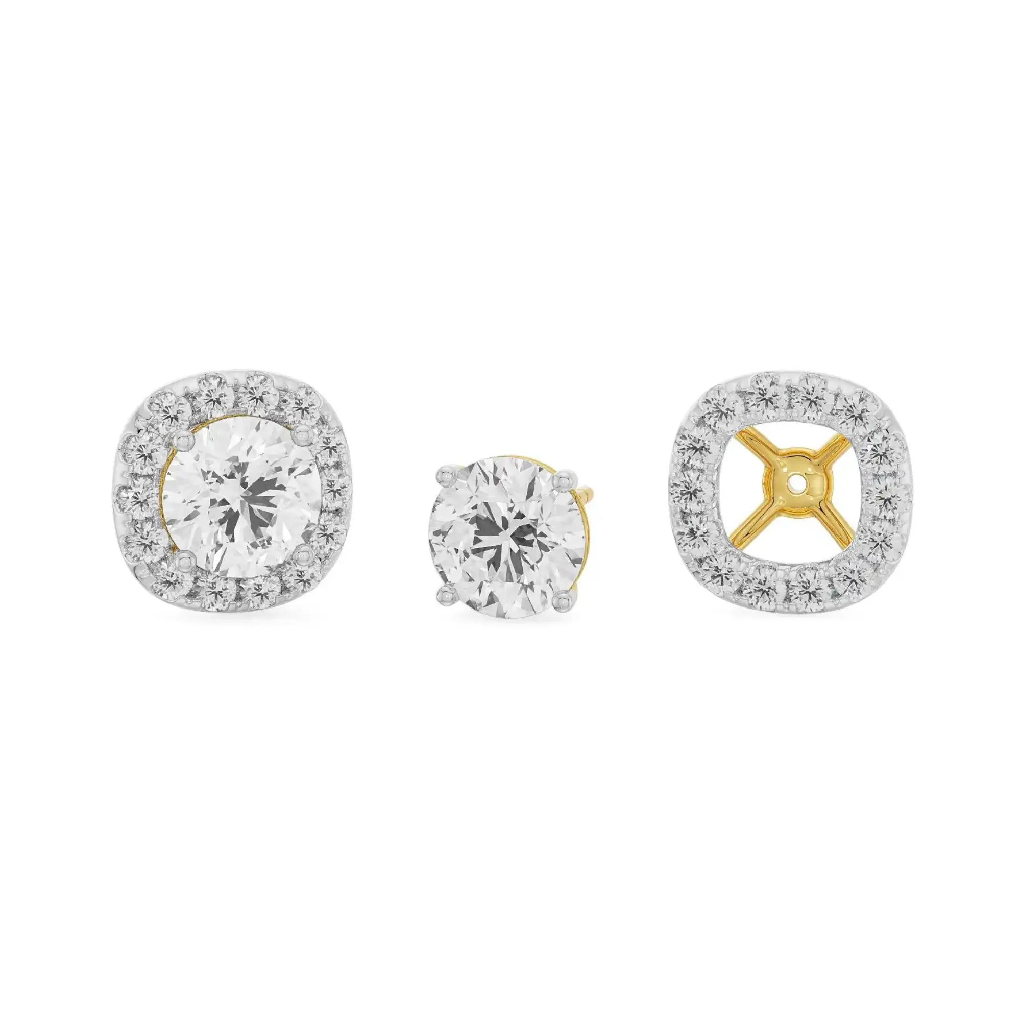 0.50 CT Floral Halo Detachable Diamond Studs Front View in 9KT