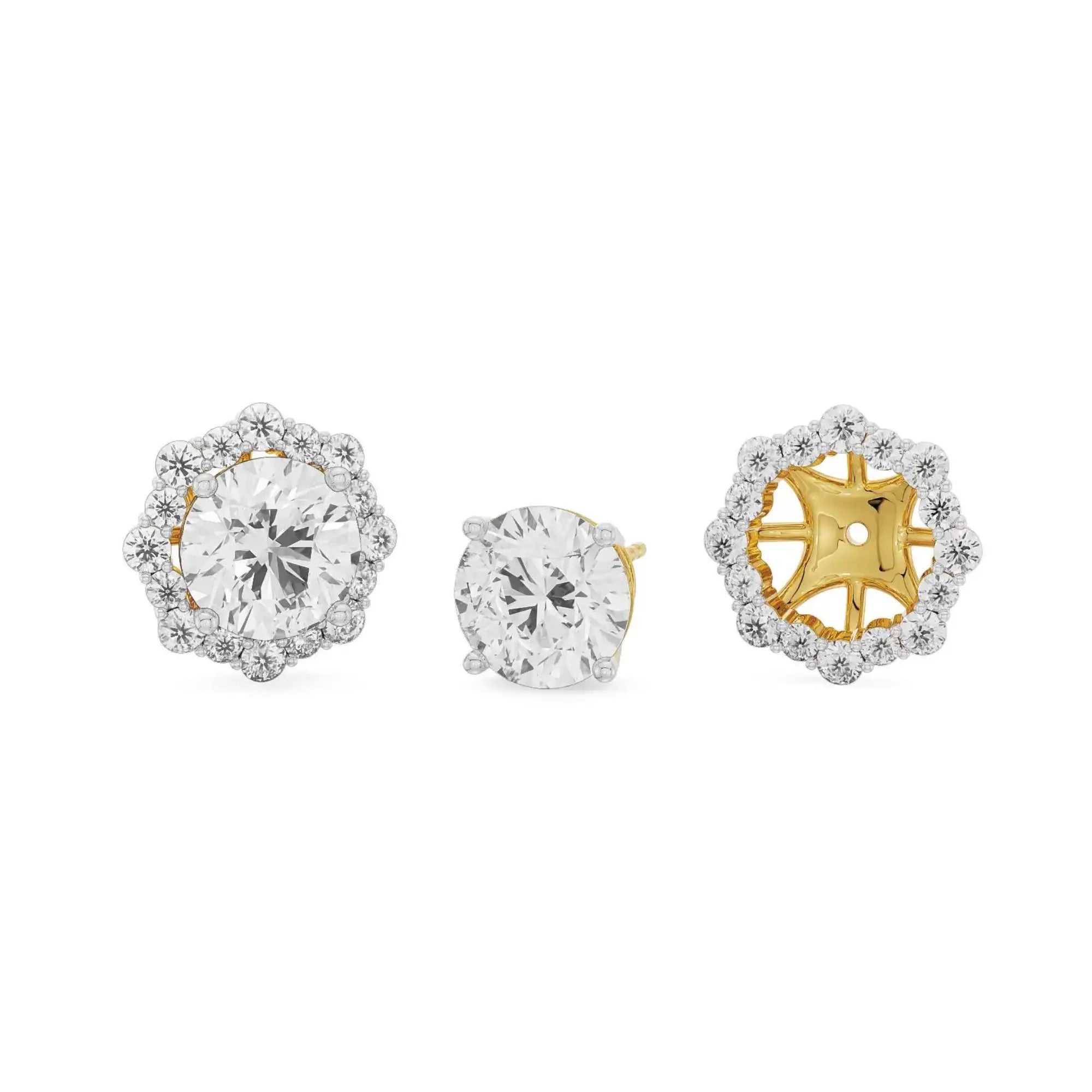 0.50 CT Floral Halo Detachable Diamond Studs Front View
