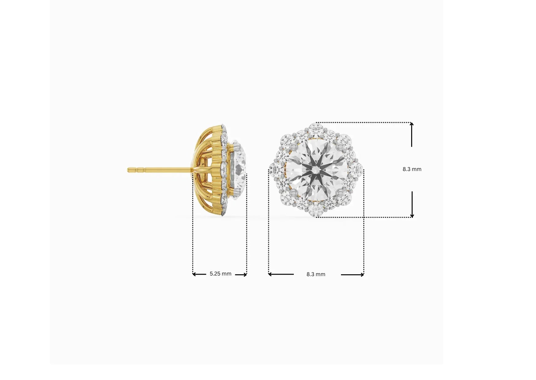 Dimension Guide for 0.50 CT Floral Halo Detachable Lab Diamond Studs