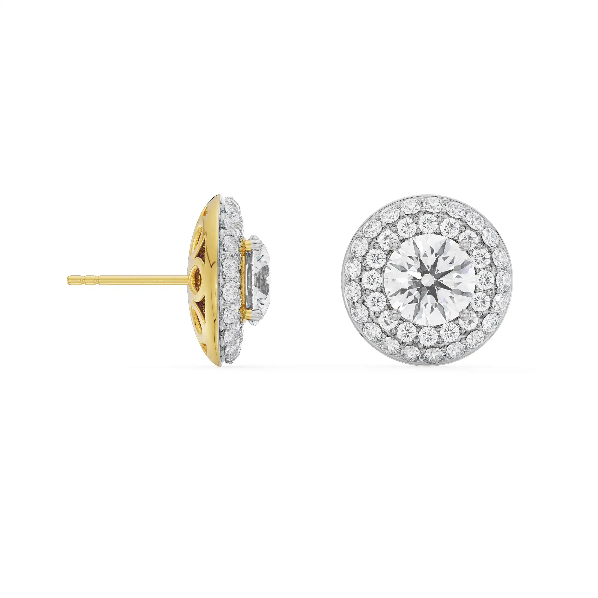 0.50 CT Double Halo Detachable Diamond Studs Prospective View