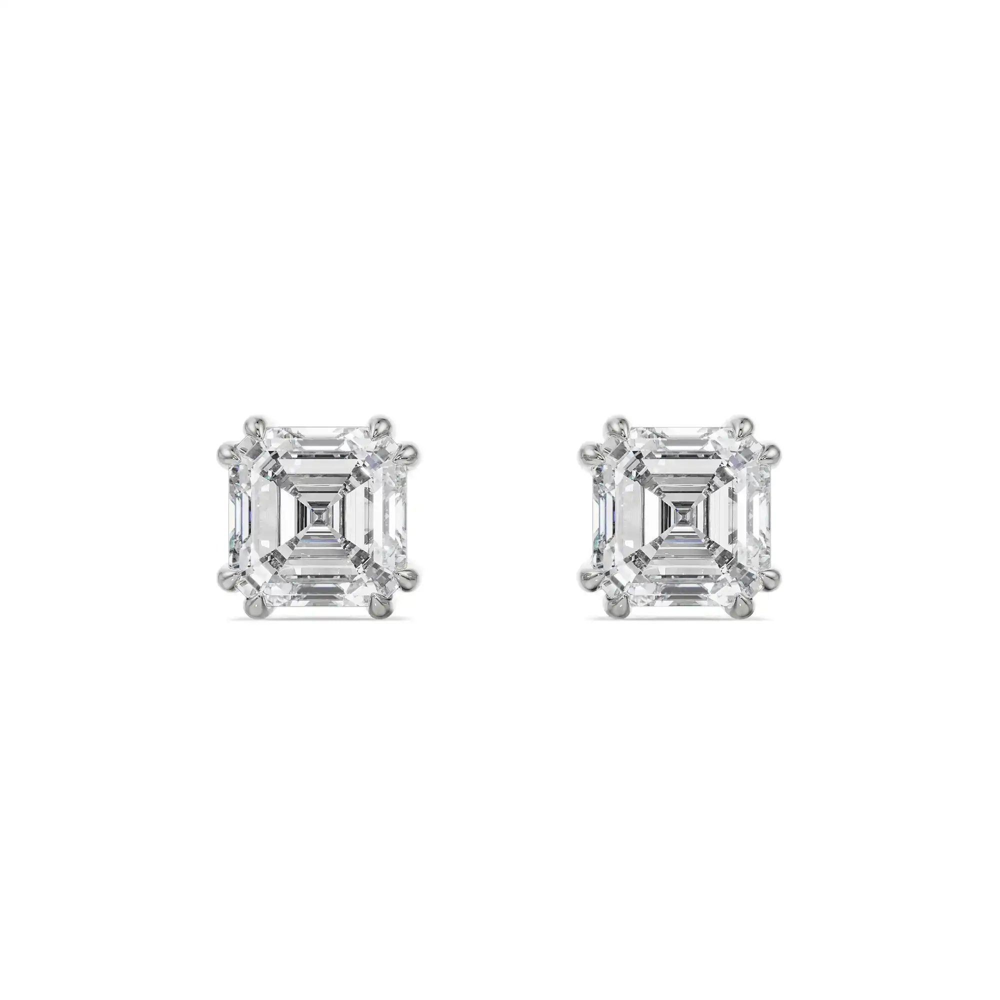 1 CT Asscher Diamond Studs Front View