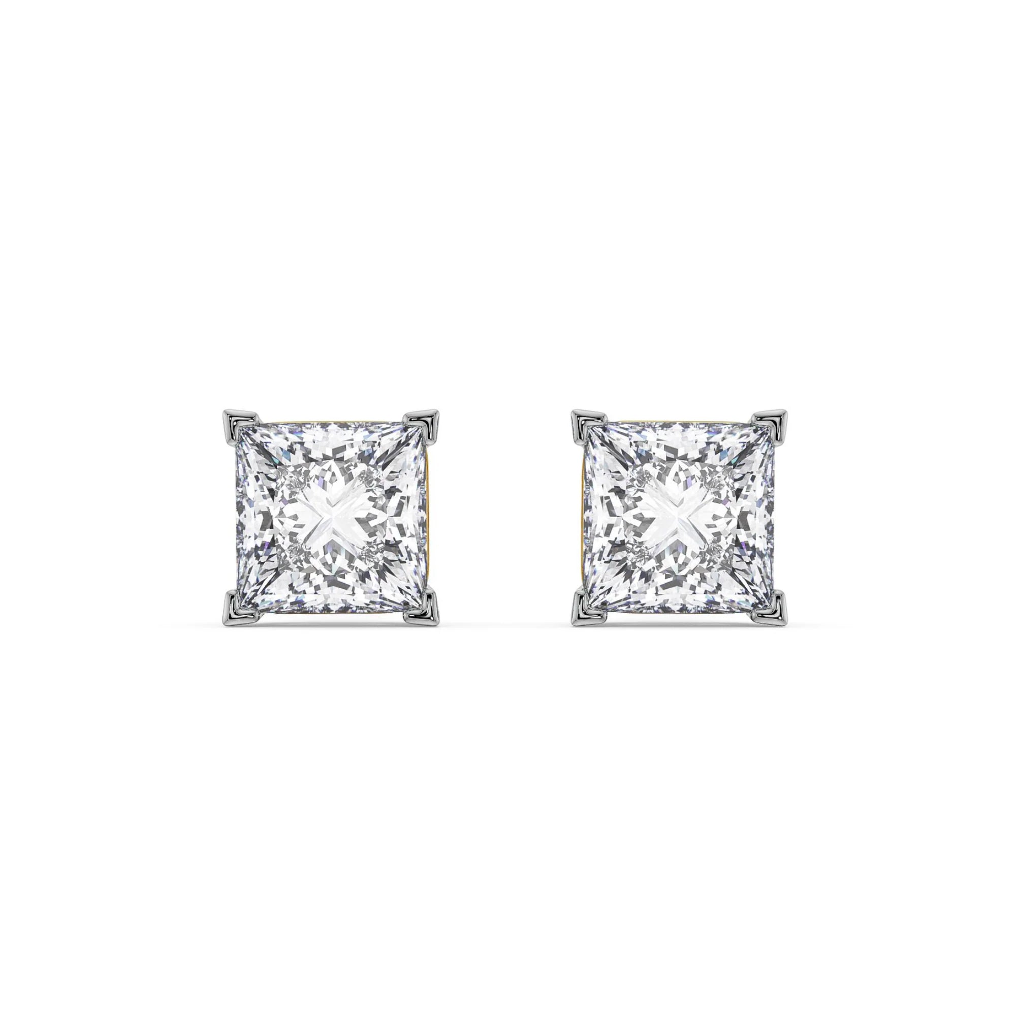1.5 CT Classic Square Diamond Studs Front View in 9KT