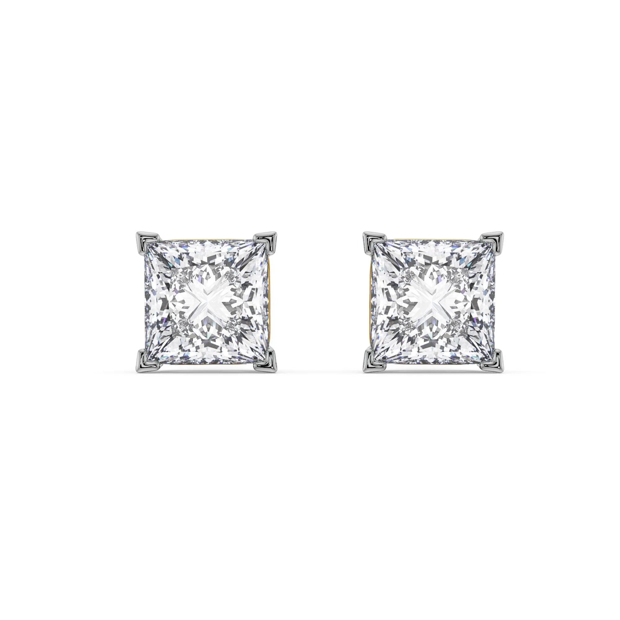 2 CT Classic Square Diamond Studs Front View in 9KT