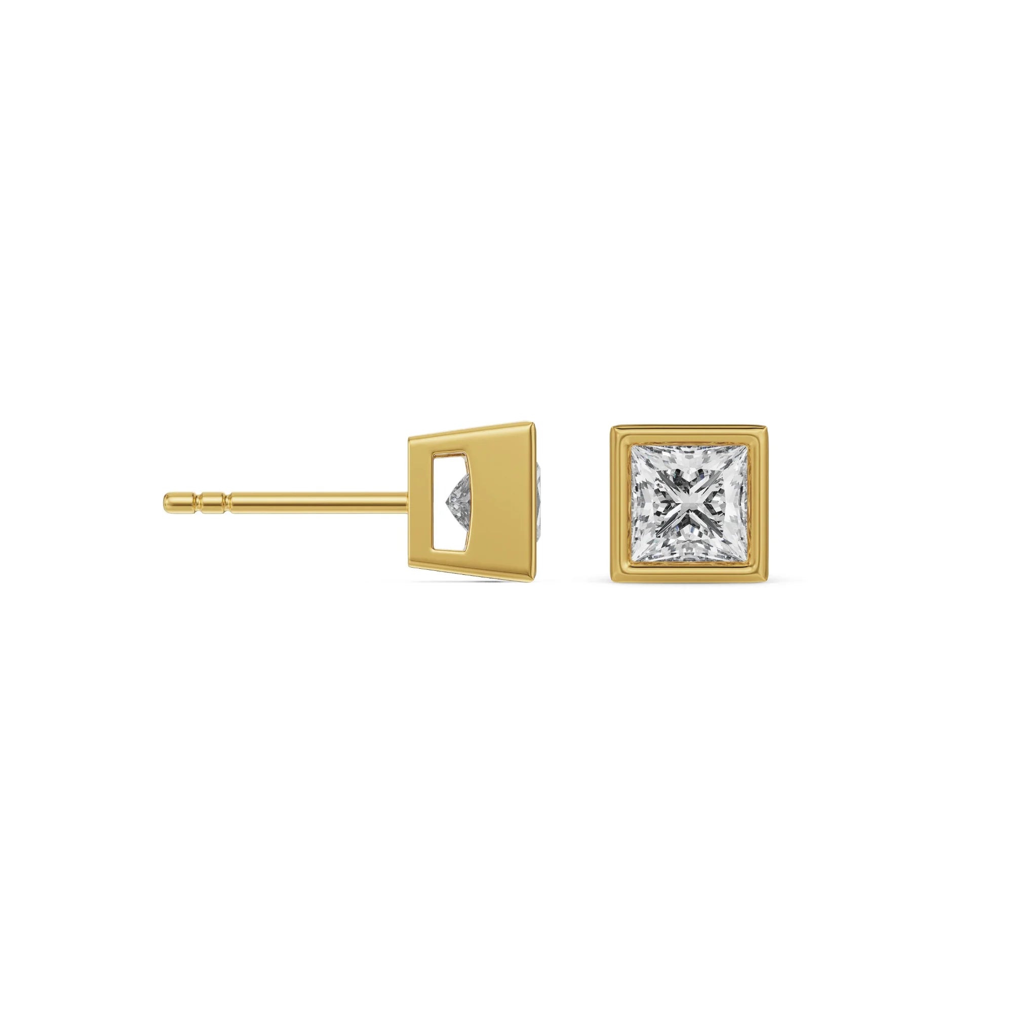 0.5 CT Bezel Princess Solitaire Studs Prospective View