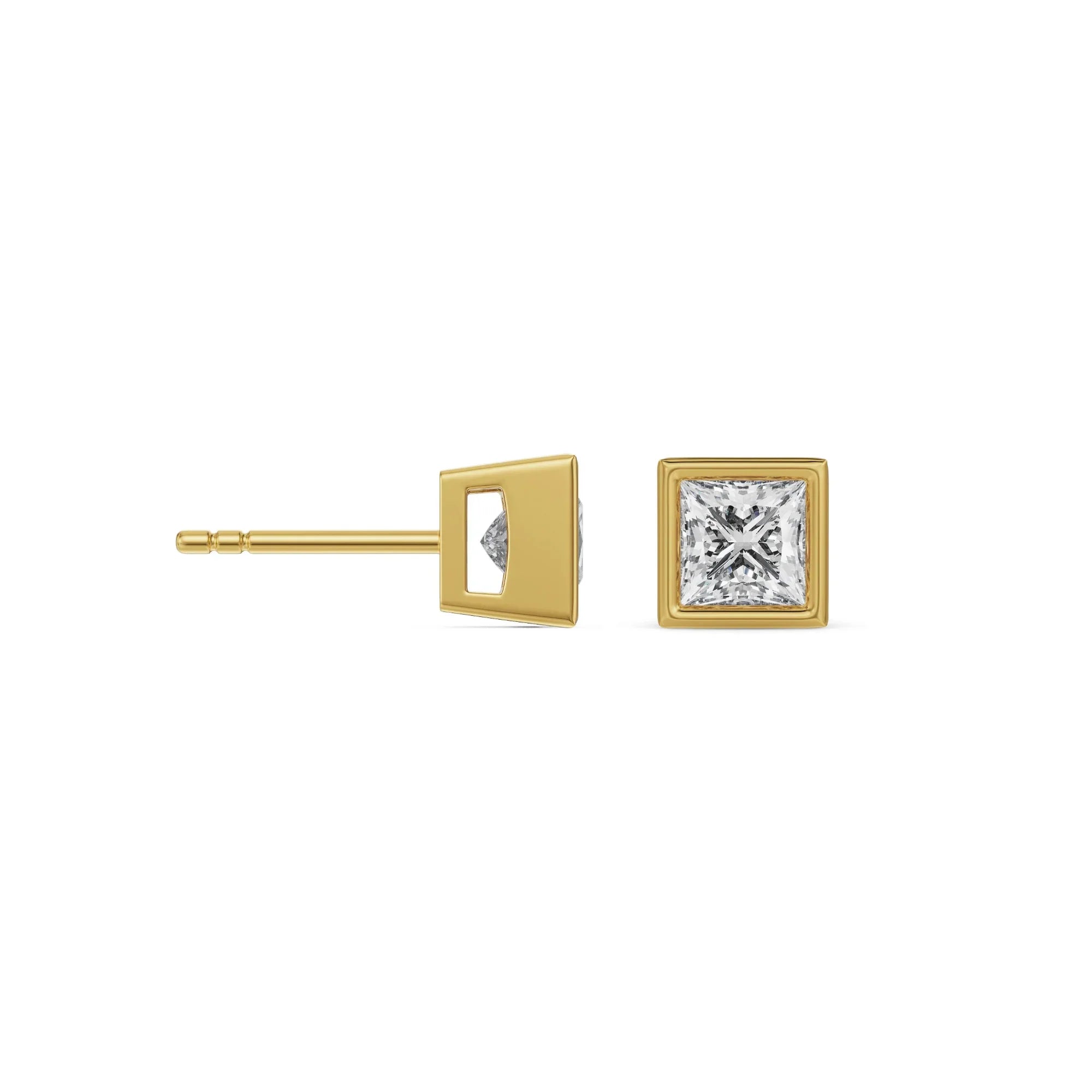 0.5 CT Bezel Princess Lab Grown Diamond Solitaire Studs 9KT