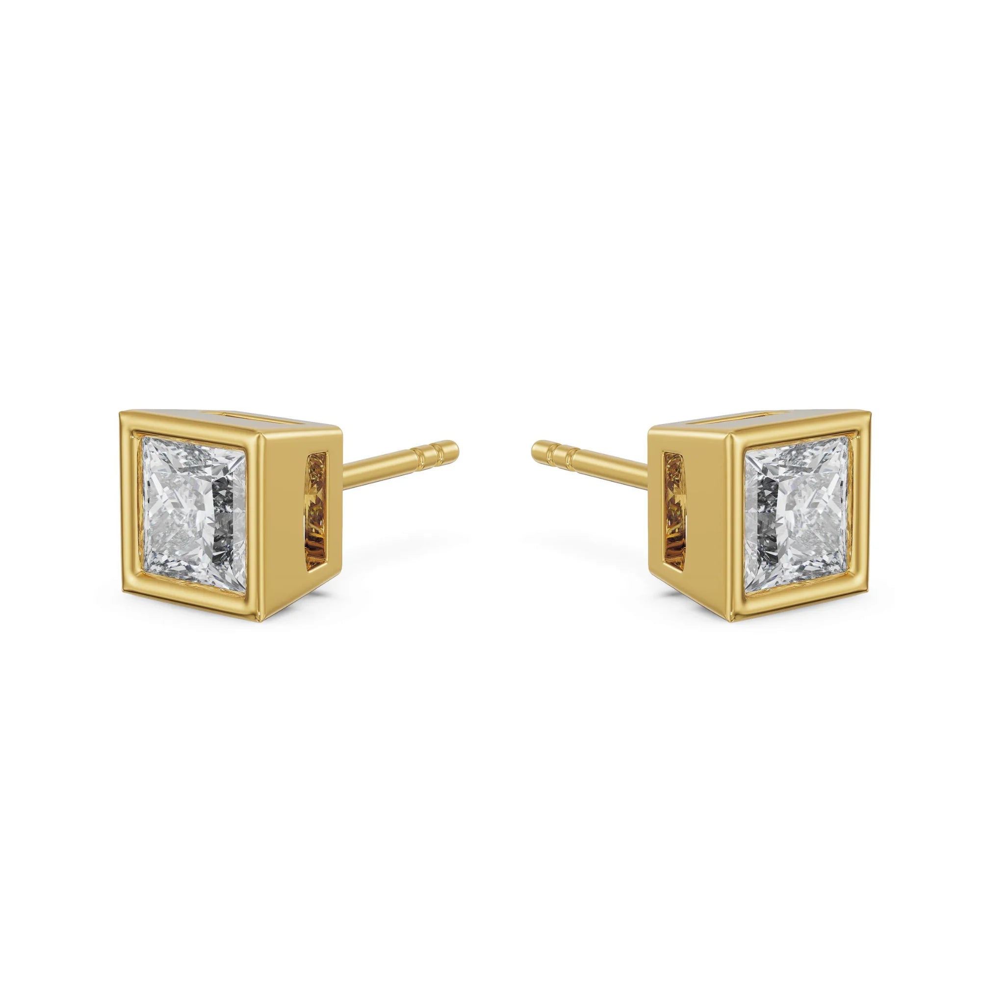1.5 CT Bezel Princess Solitaire Studs Side View