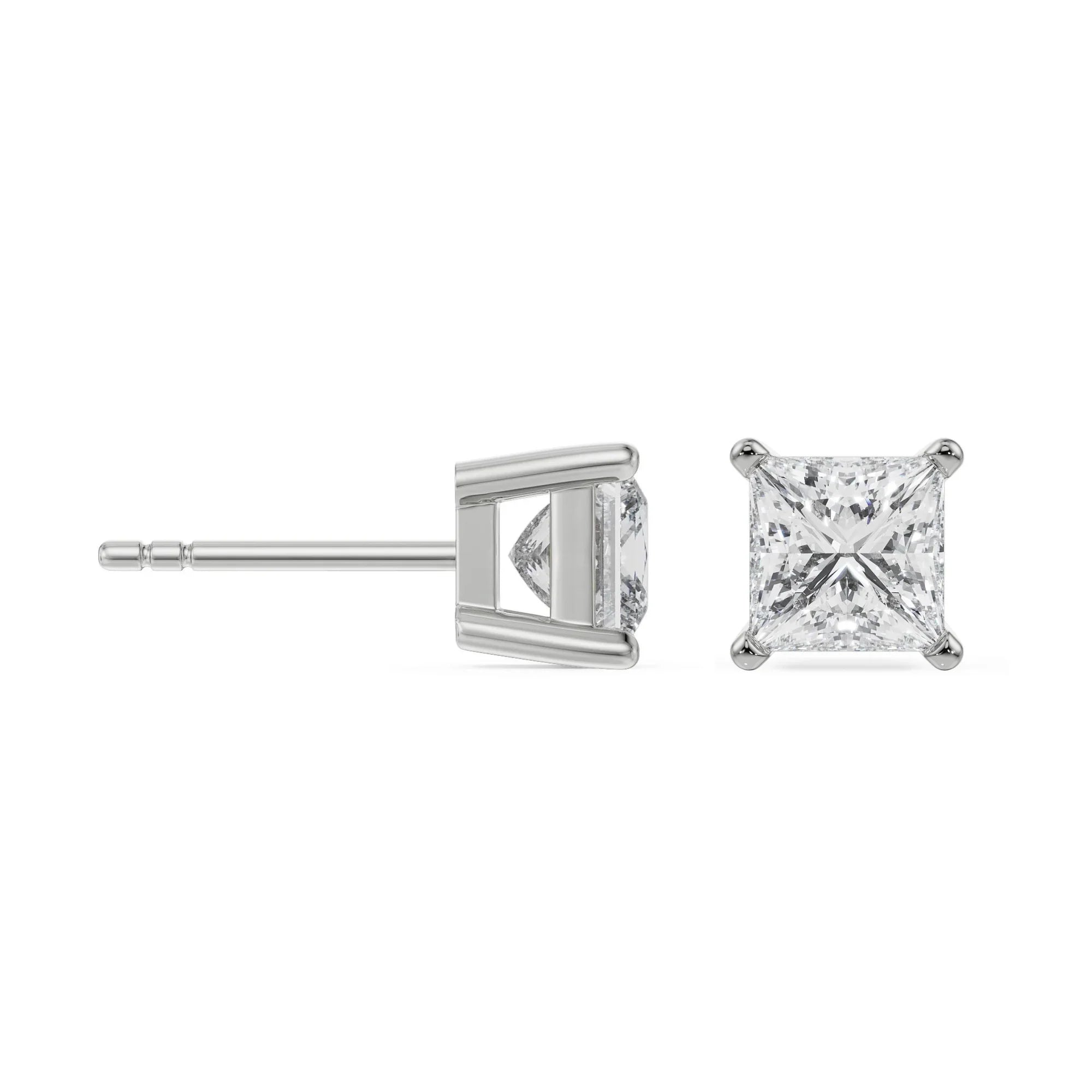 2 CT Timeless Princess Solitaire Studs Prospective View in 9KT