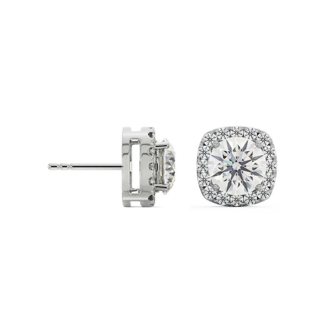 Tisha Halo Round Lab Grown Diamond Studs - perspective view