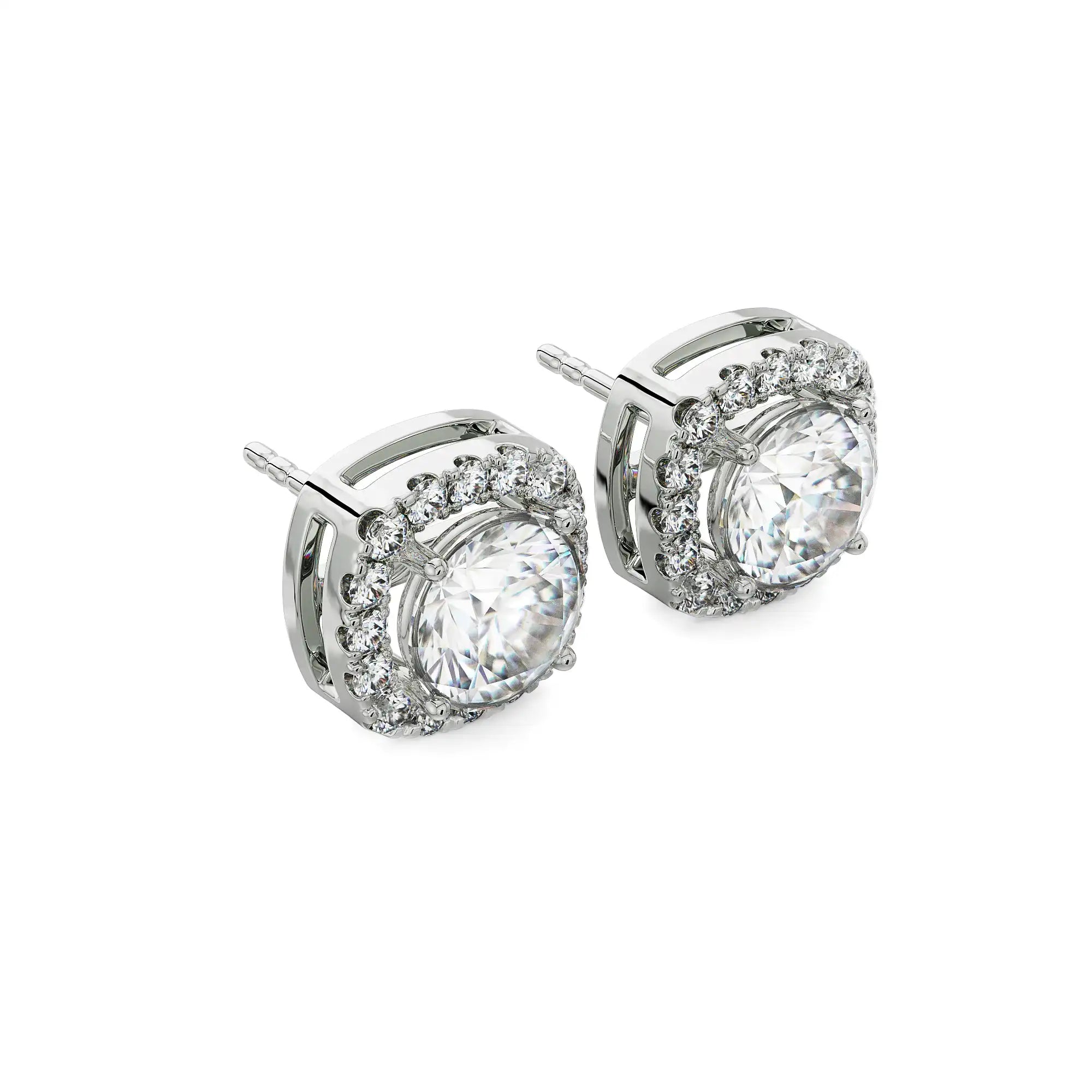 Tisha Halo Round Diamond Studs Side View