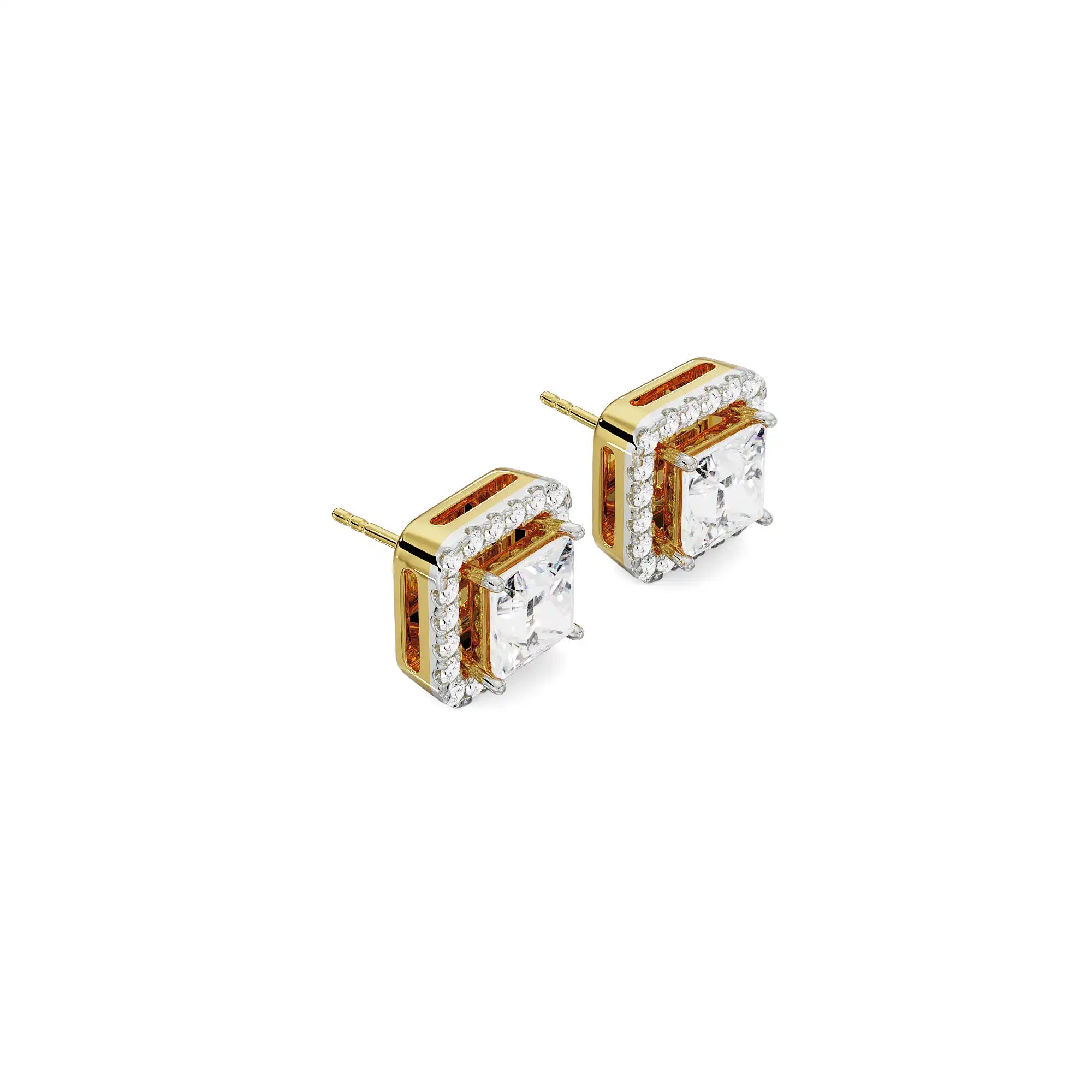 0.50 CT Princess Frame Diamond Studs side View