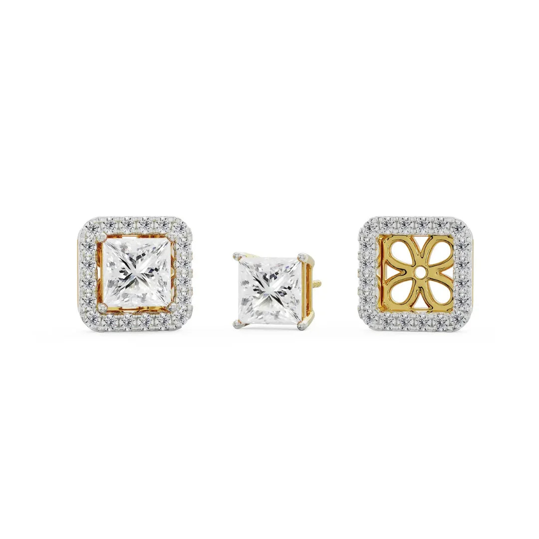 0.50 CT Princess Frame Lab Diamond Studs - front view in 9KT