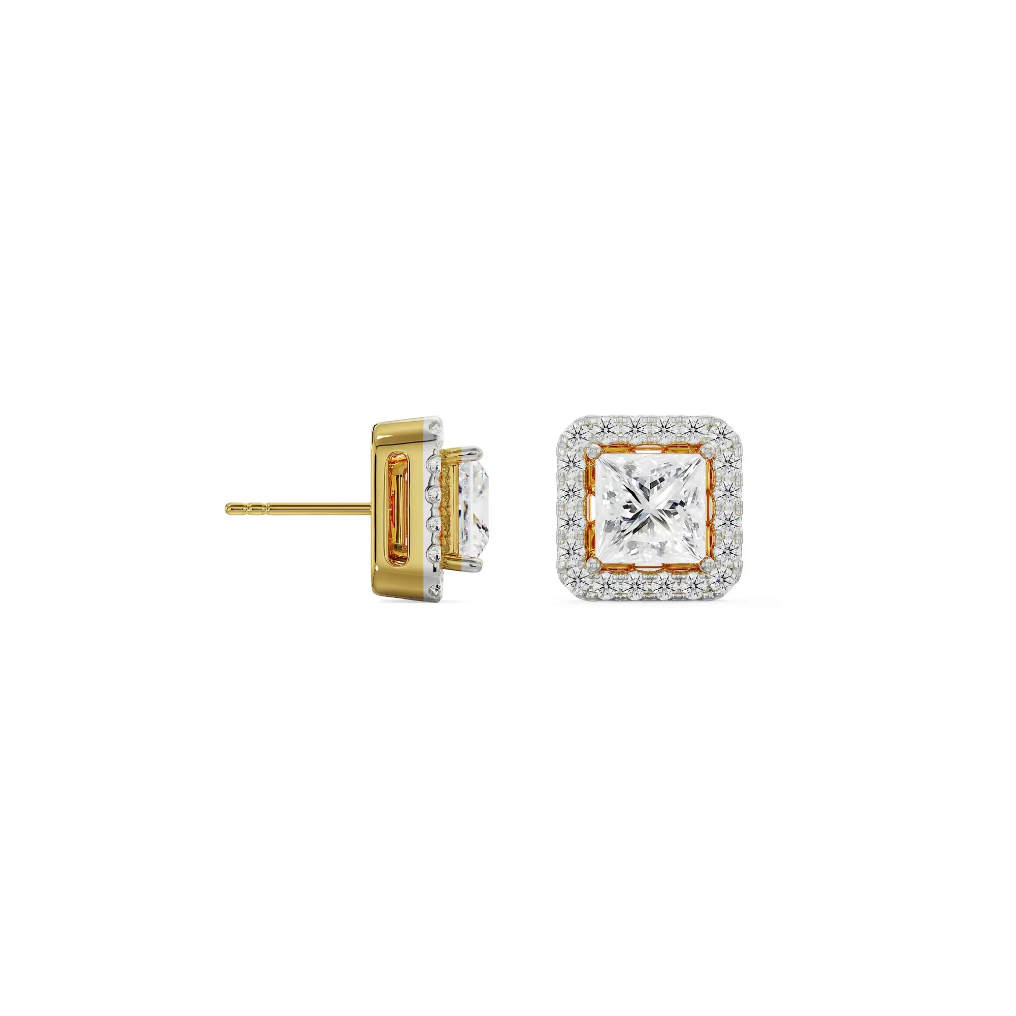 1 CT Princess Frame Diamond Studs Prospective View