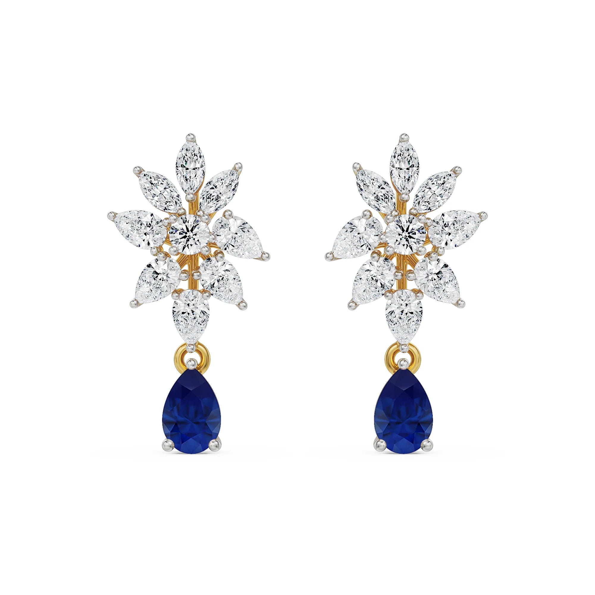 Beautiful Blue Diamond Drops Front View in 9KT