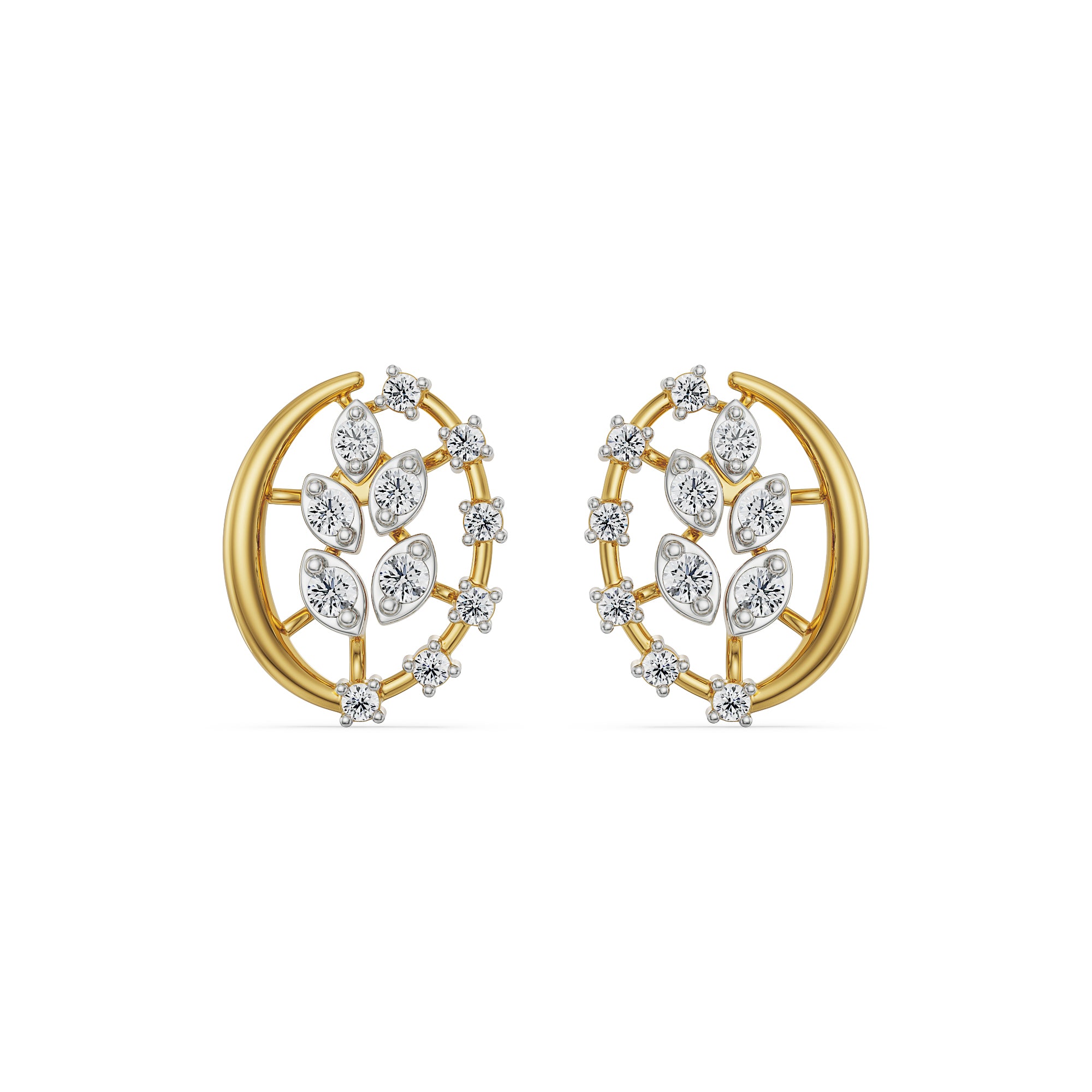 Leafy Diamond Studs Front View