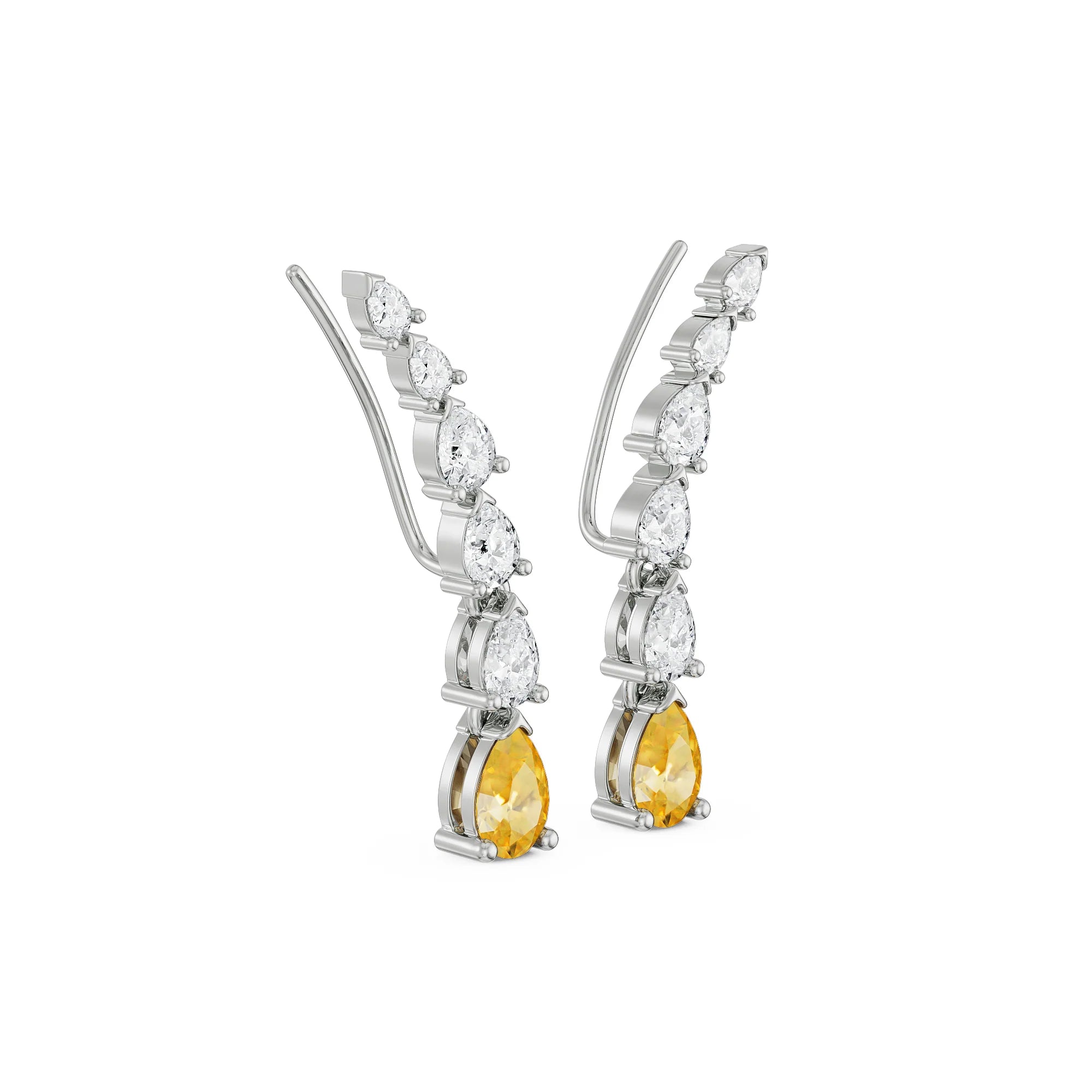 Pear Cut Diamond Ear Climbers Right View in 9KT