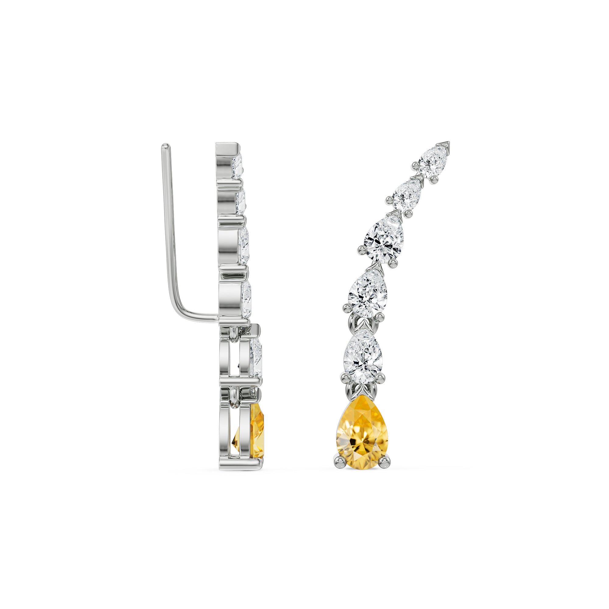Pear Cut Diamond Ear Climbers Left view