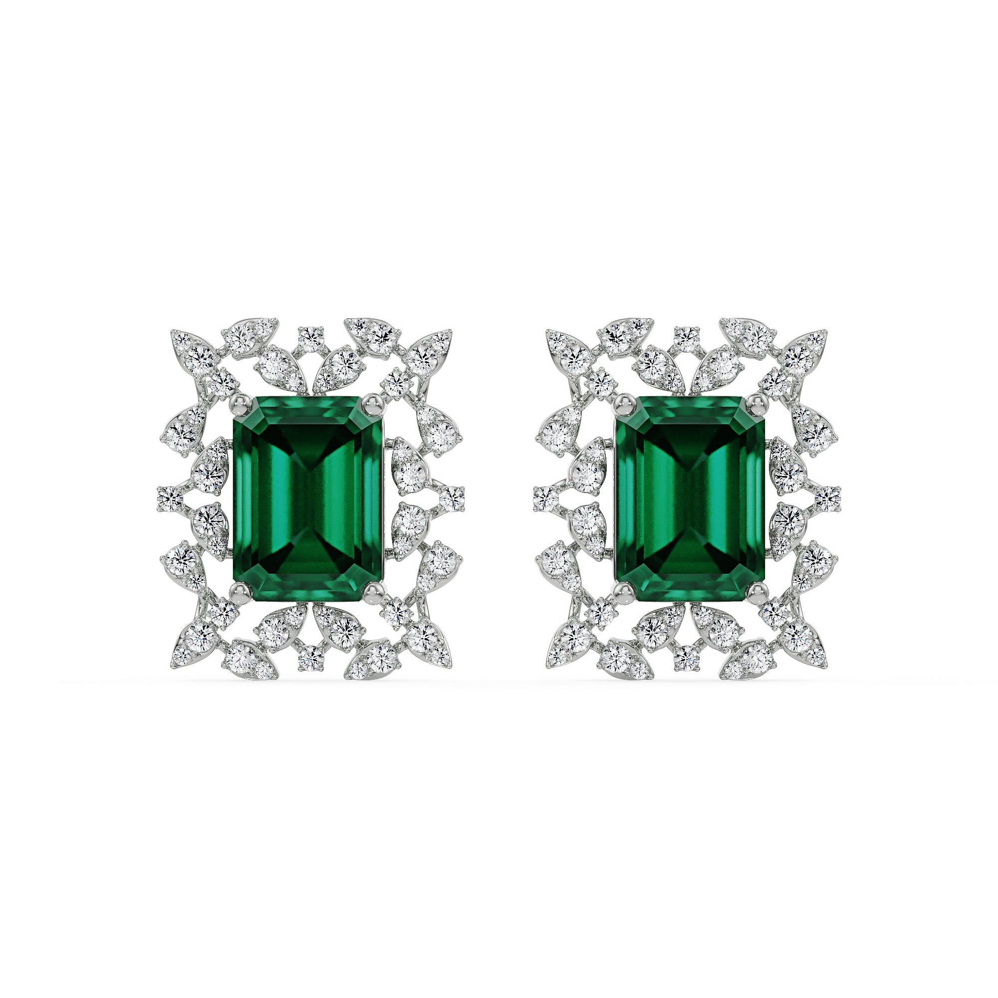 Vintage Emerald Diamond Studs Front View