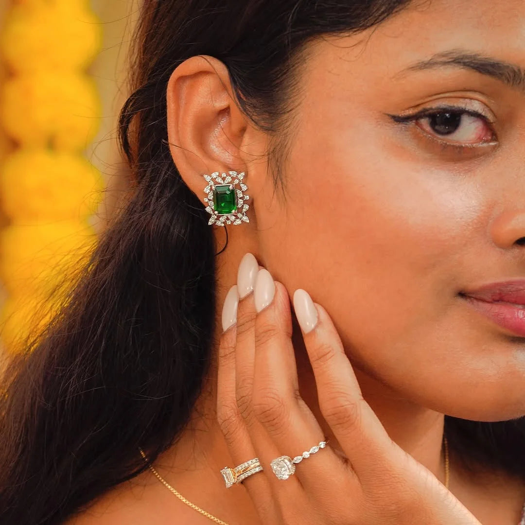 Vintage Emerald Lab Grown Diamond Studs