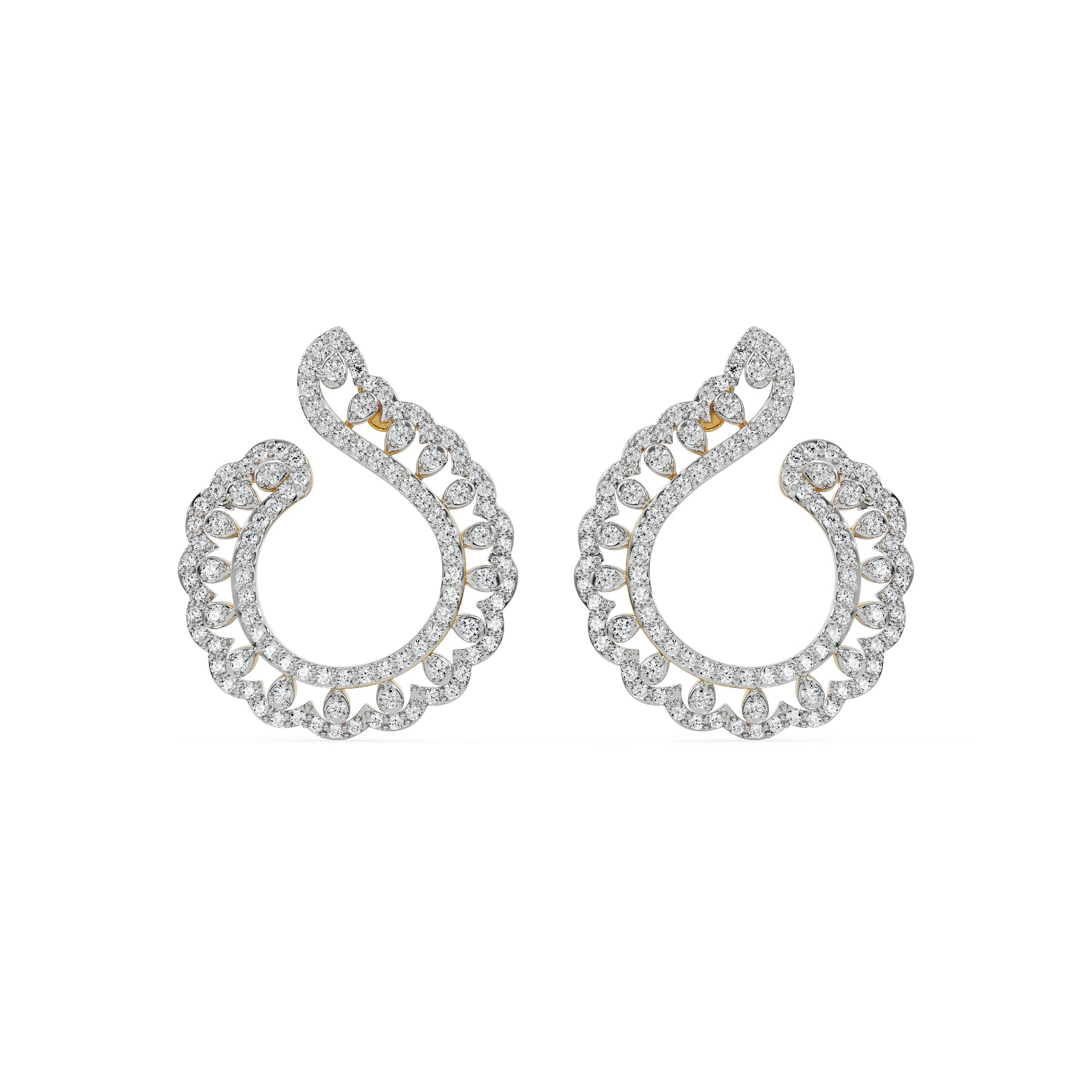 Feather Shaped Diamond Earrings Front View