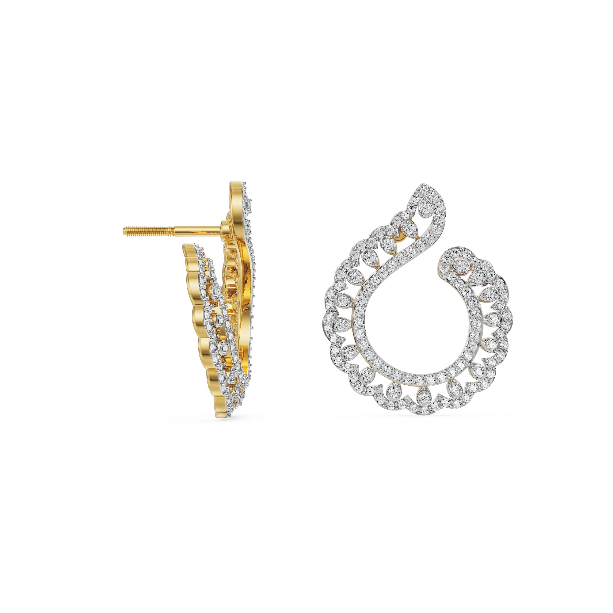 Feather Shaped Diamond Earrings Left View