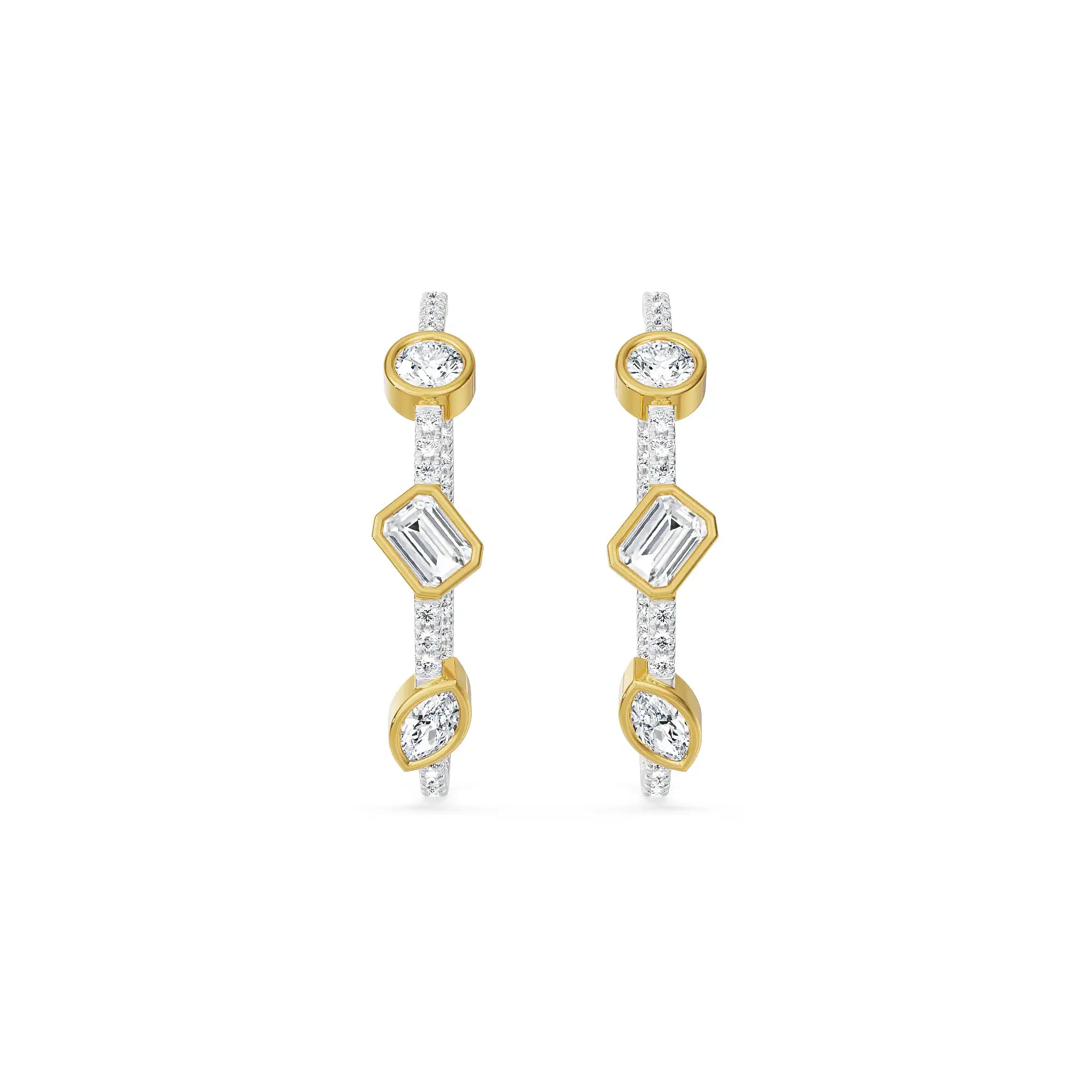 Trio Stone Diamond Hoops Front view