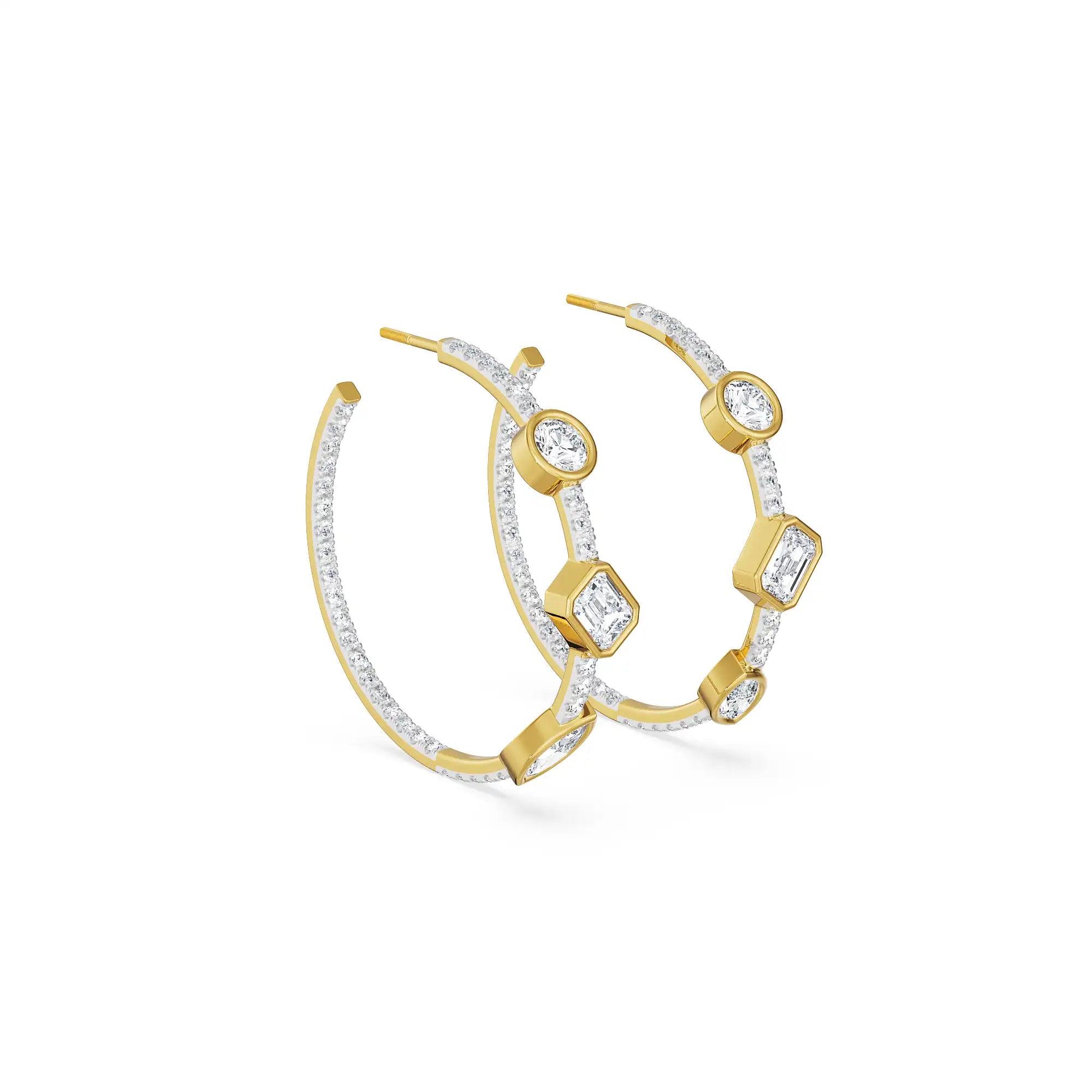 Trio Stone Diamond Hoops Right View