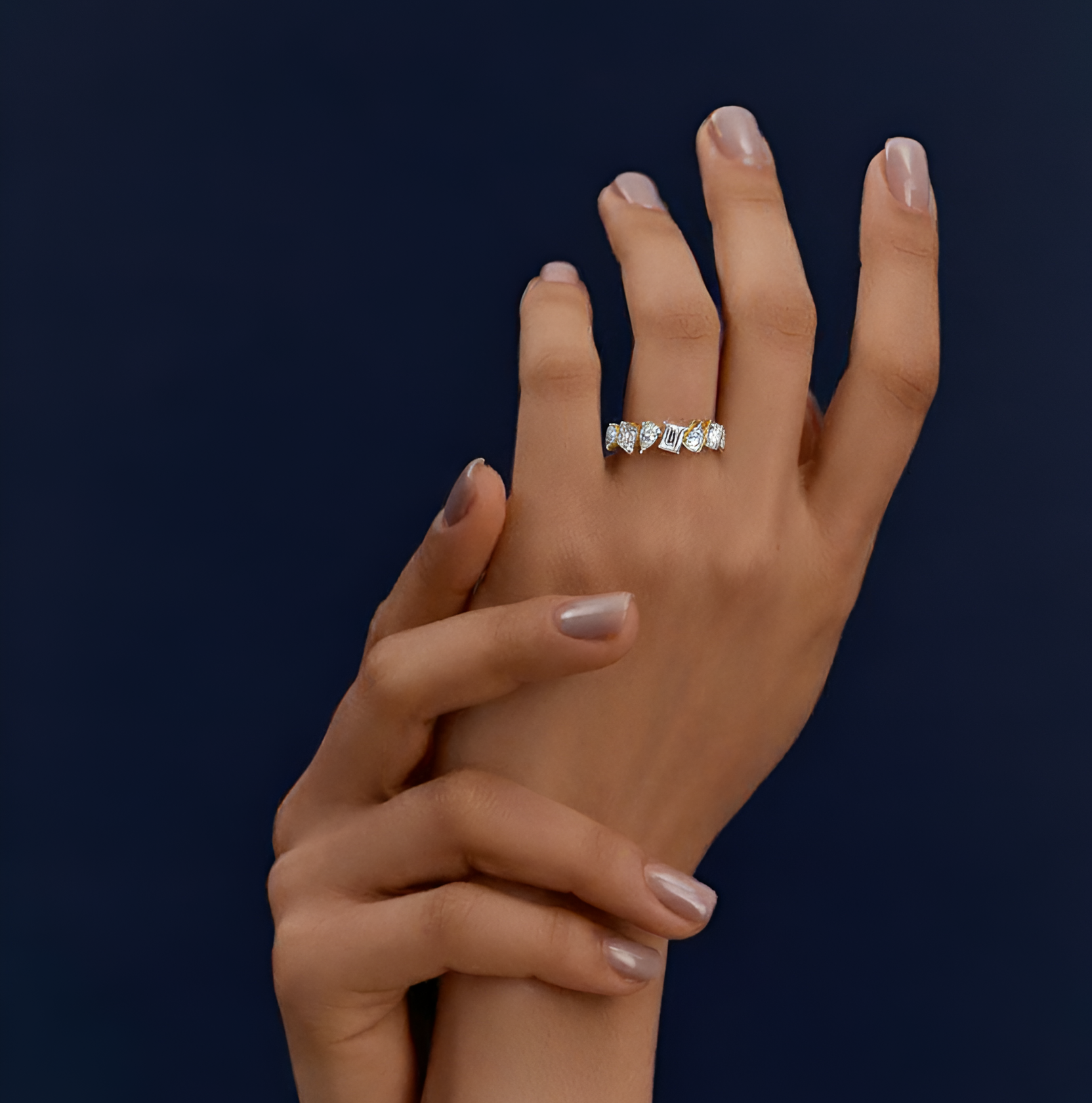 Pear and Emerald Lab Grown Diamond Band