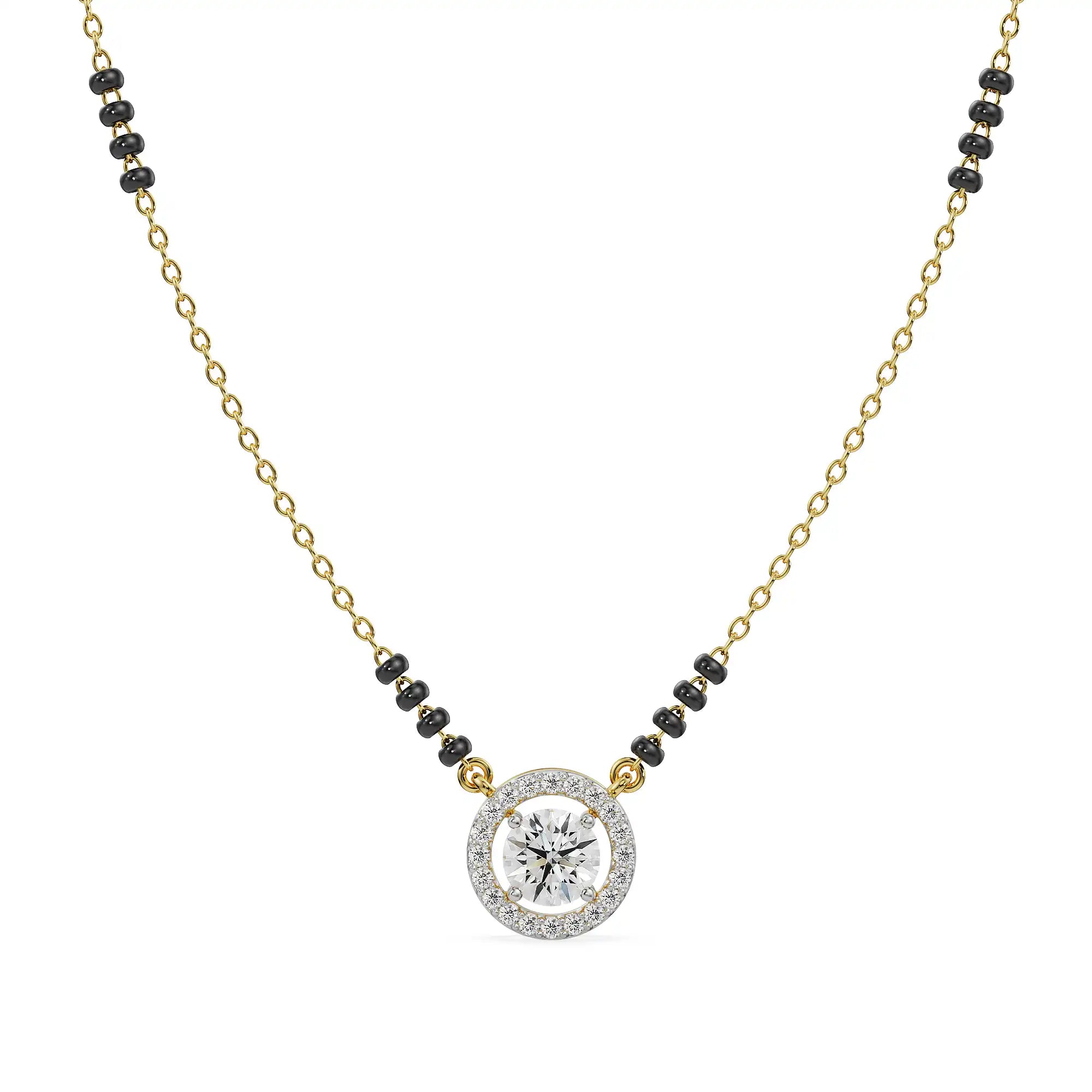 0.5 CT Halo Diamond Mangalsutra Front View in 9KT