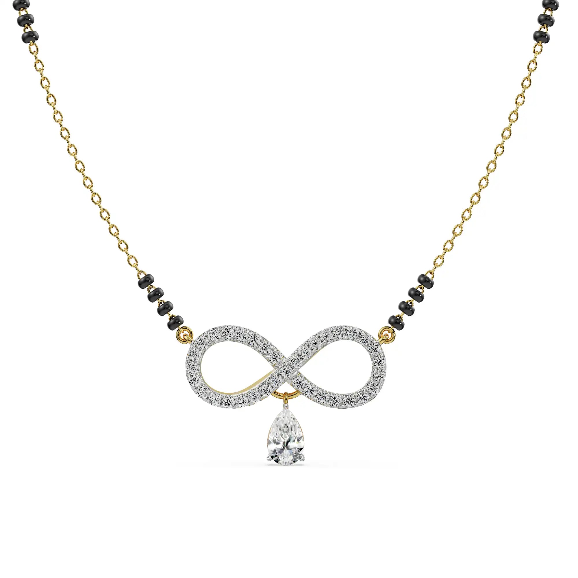 Infinity Drop Diamond Mangalsutra Front View in 9KT