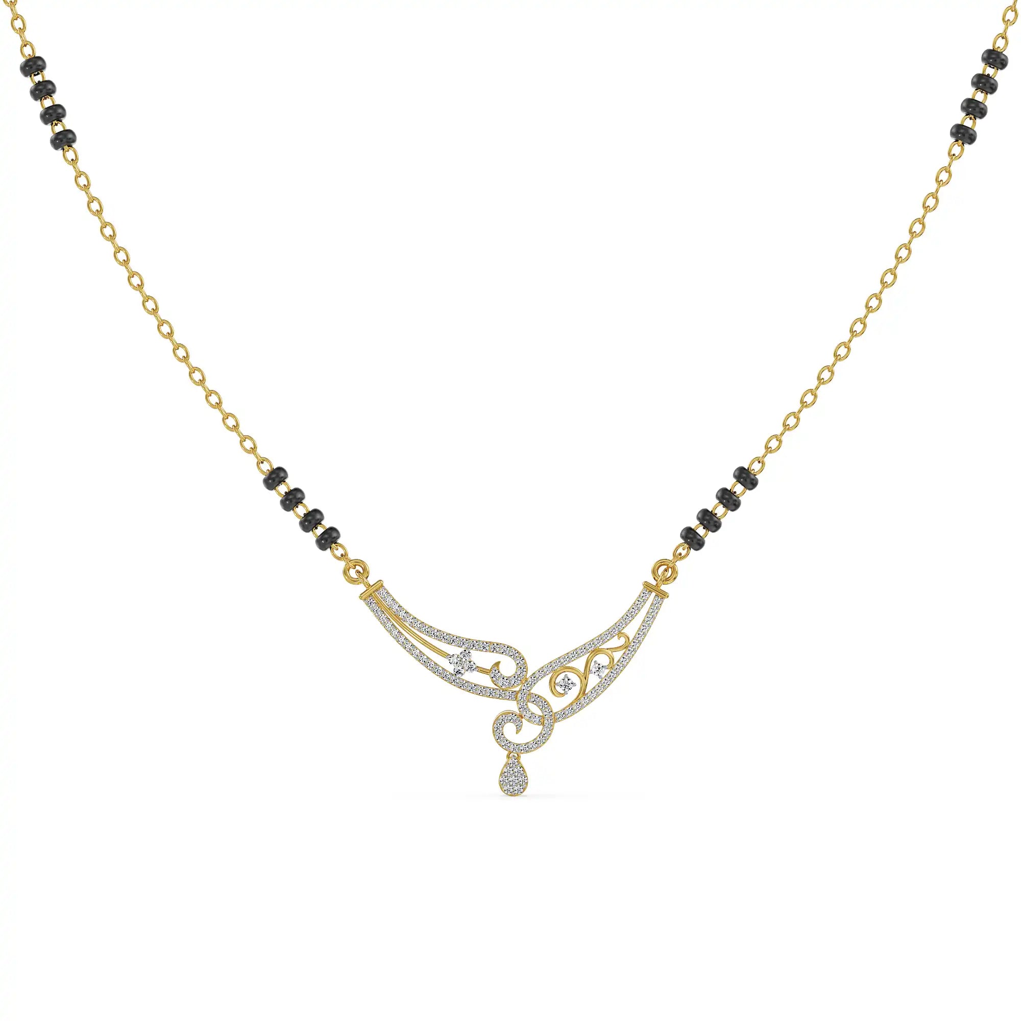 Aranya Floral Lab Grown Diamond Mangalsutra - front view in 9KT