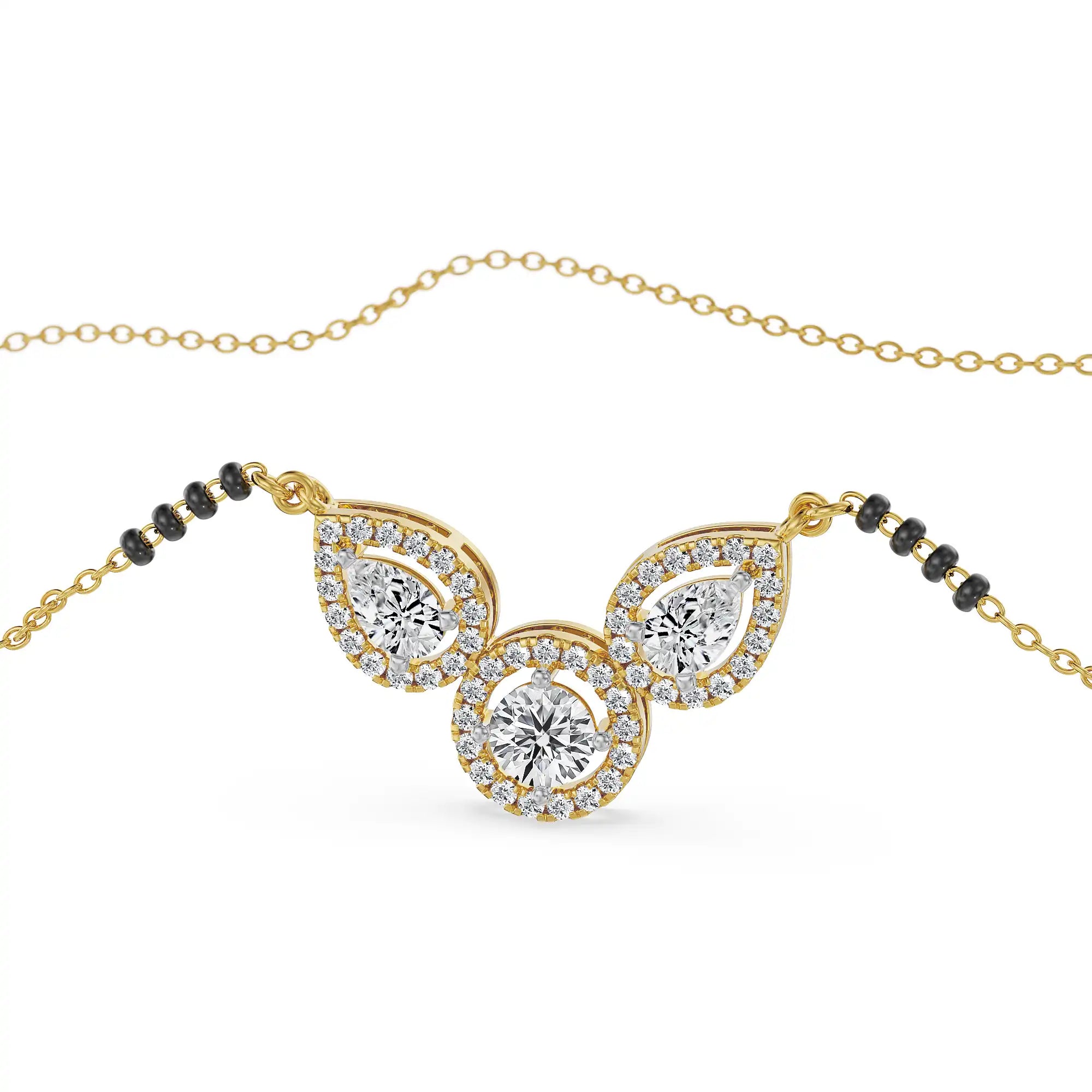 Trio Halo Lab Grown Diamond Mangalsutra - front view
