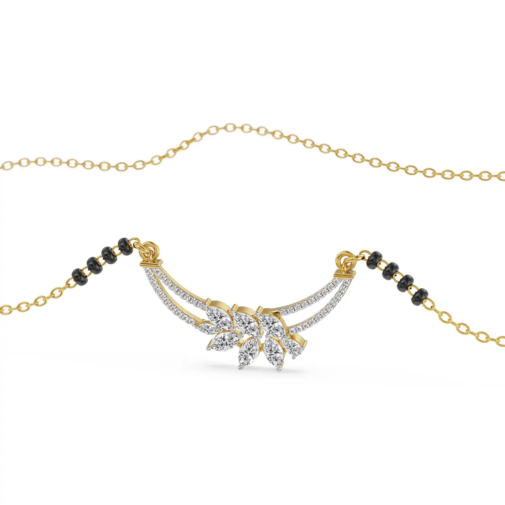 Ethereal Leaf Lab Grown Diamond Mangalsutra - front view