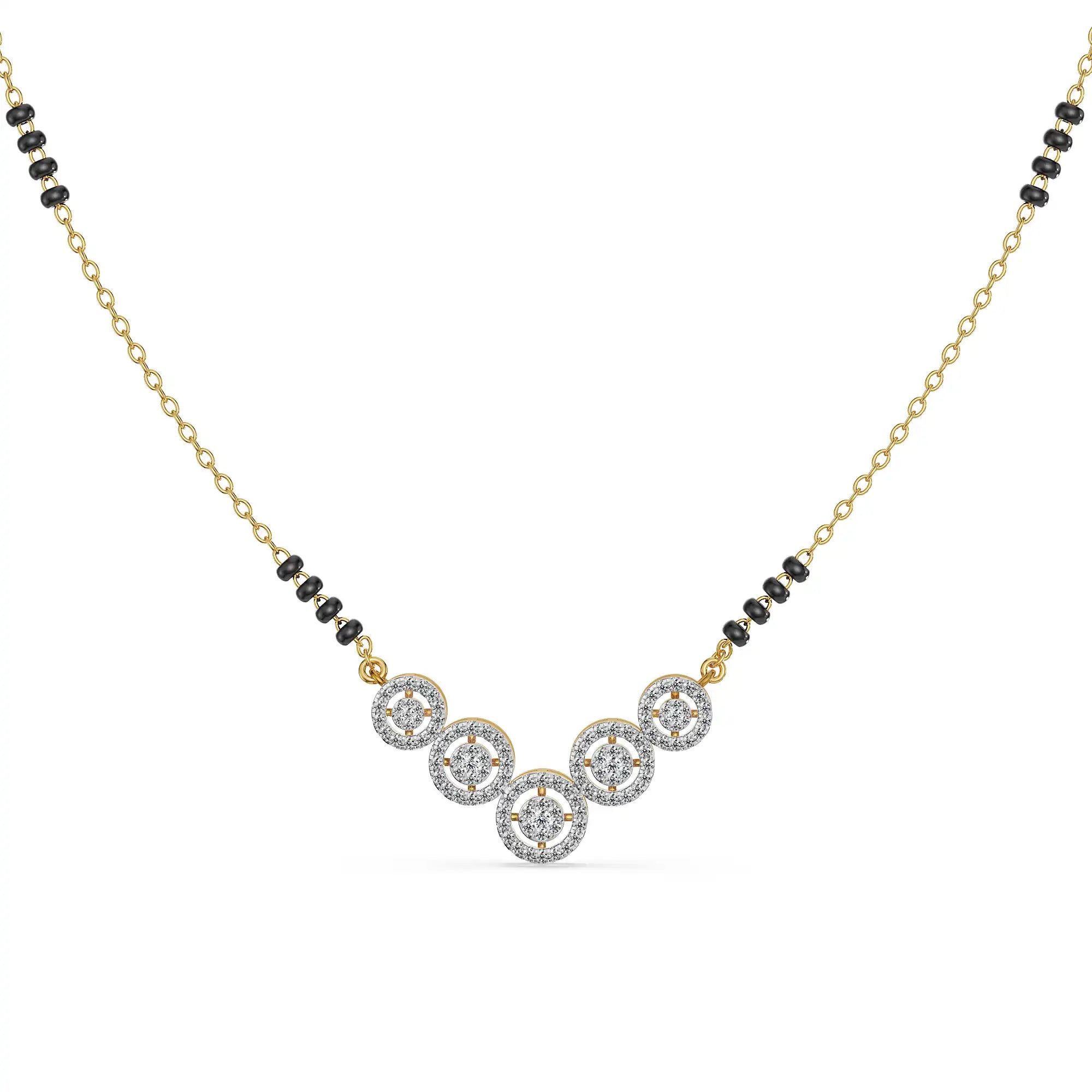Fivefold Halo Lab Grown Diamond Mangalsutra - perspective view in 9KT