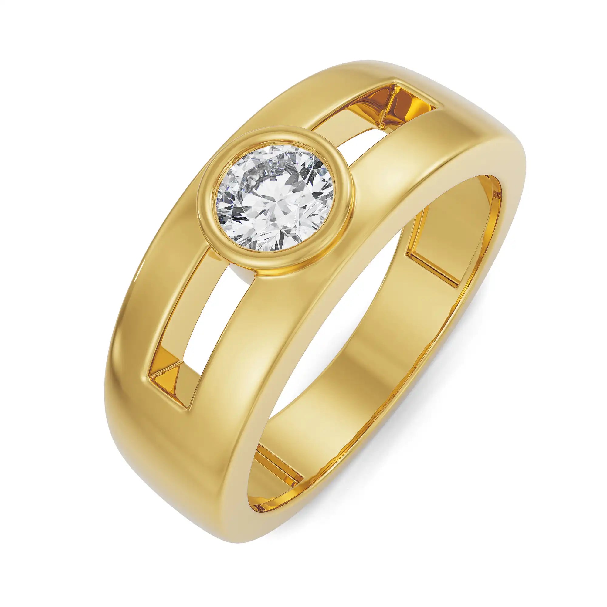 Solitaire Round Wedding Band for Men Top View