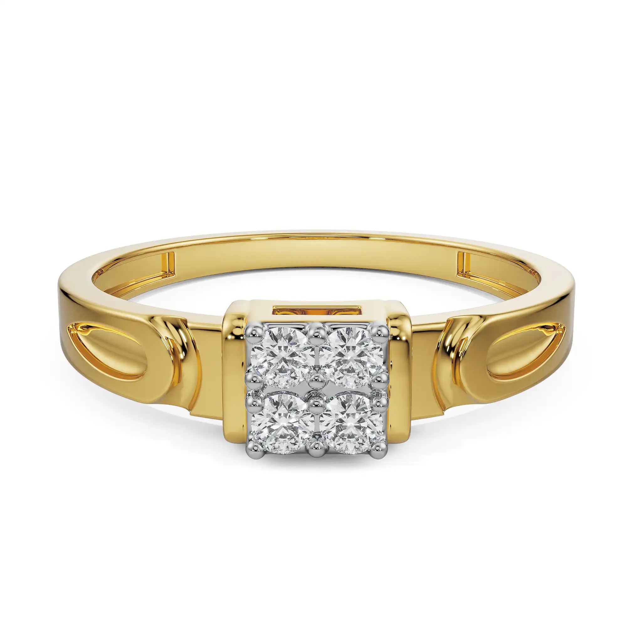Quartet Diamond Wedding Band Front View in 9KT