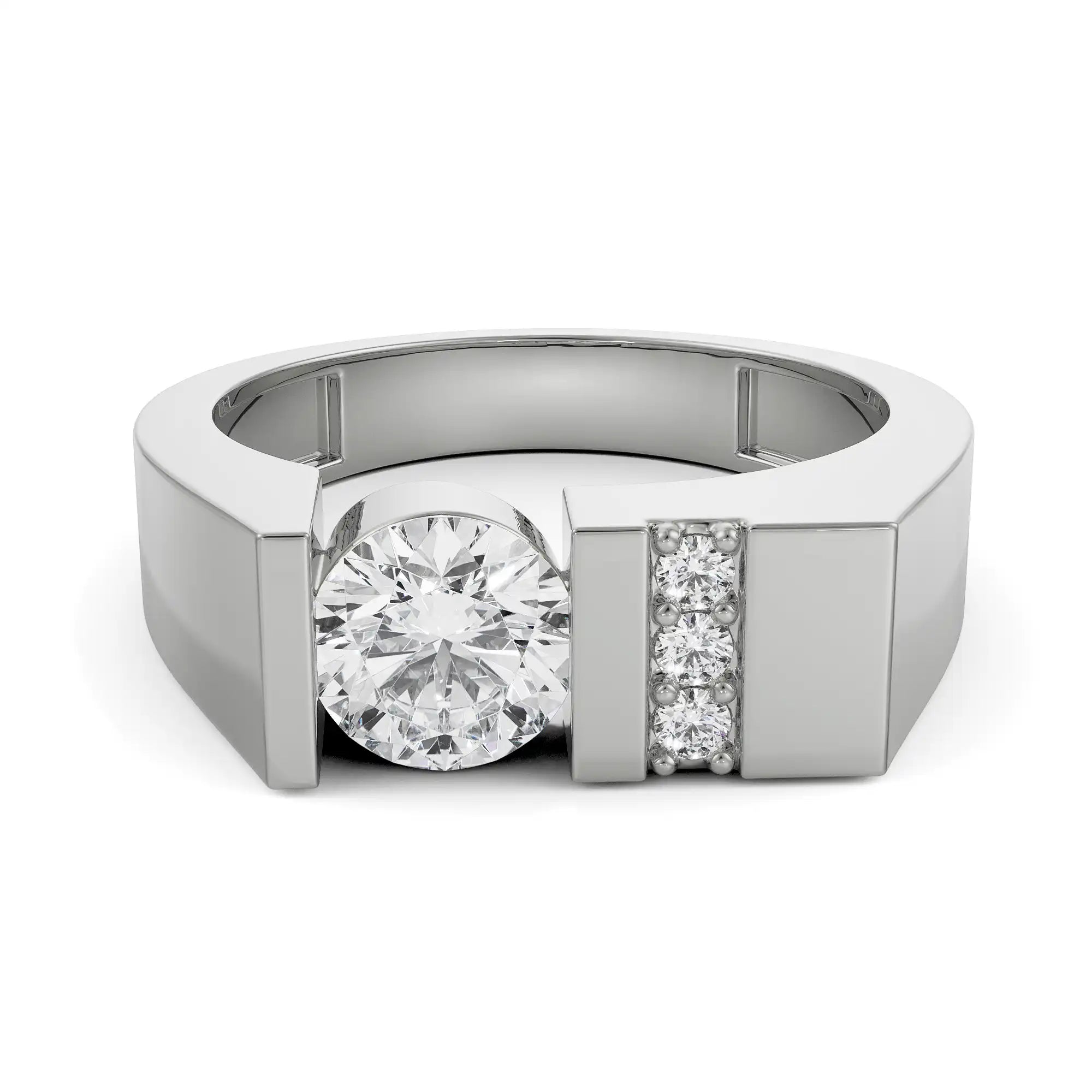 Classic Round Solitaire Wedding Band Front View