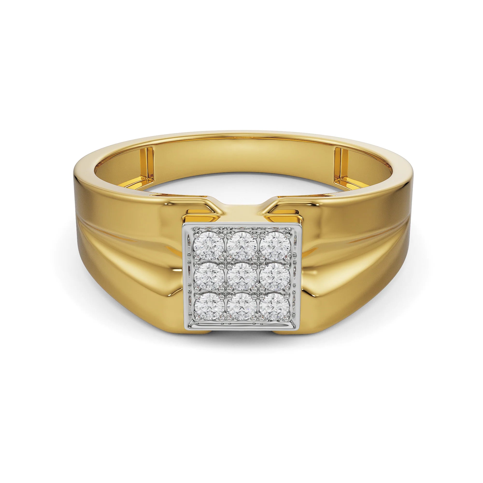 Brushed Diamond Band for Men Front View in 9KT