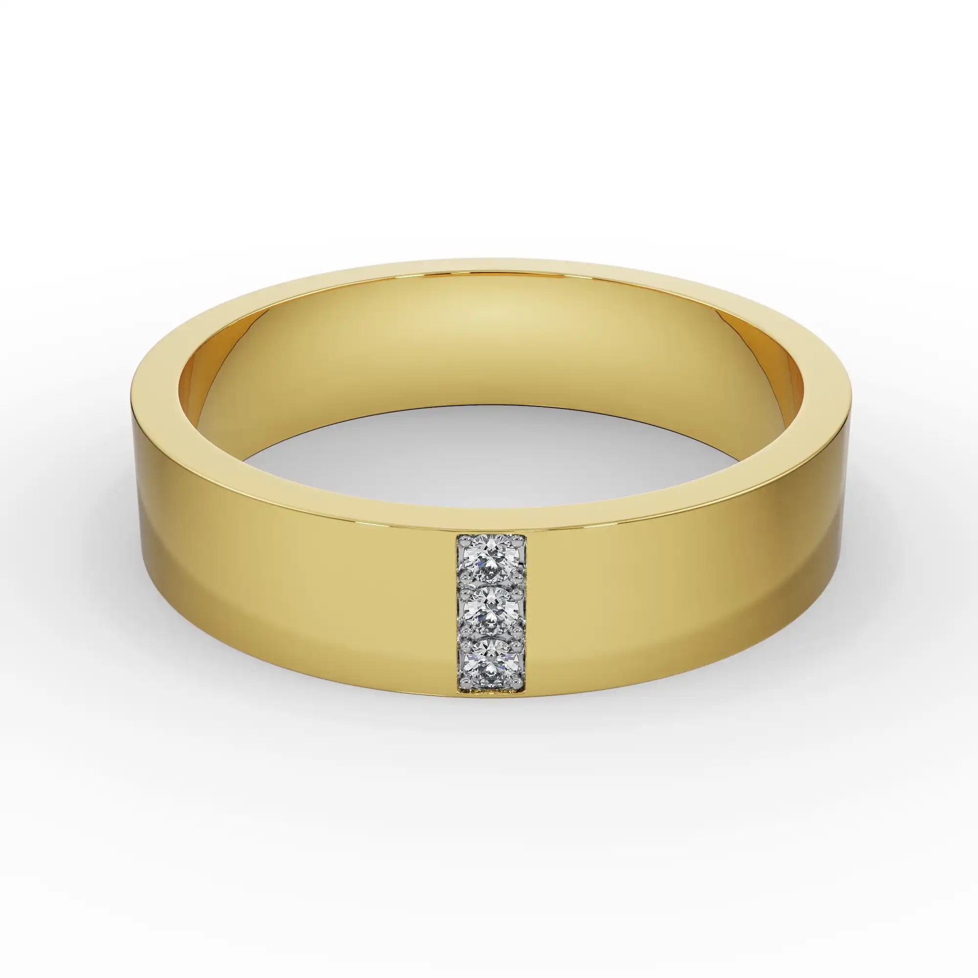 Brushed Trio Diamond Band for Men Front View in 9KT