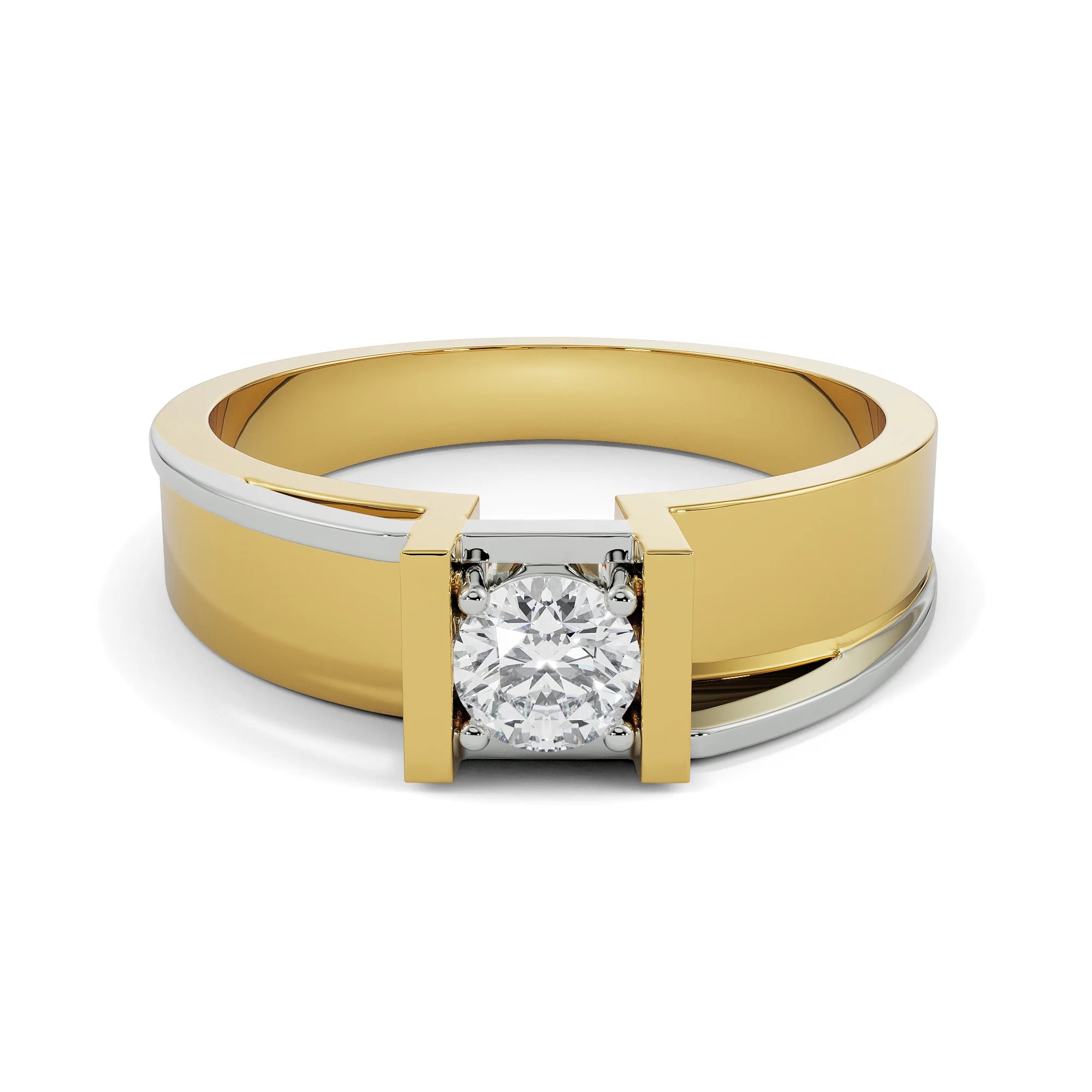 Classic Solitaire Diamond Band for Men Front View in 9KT