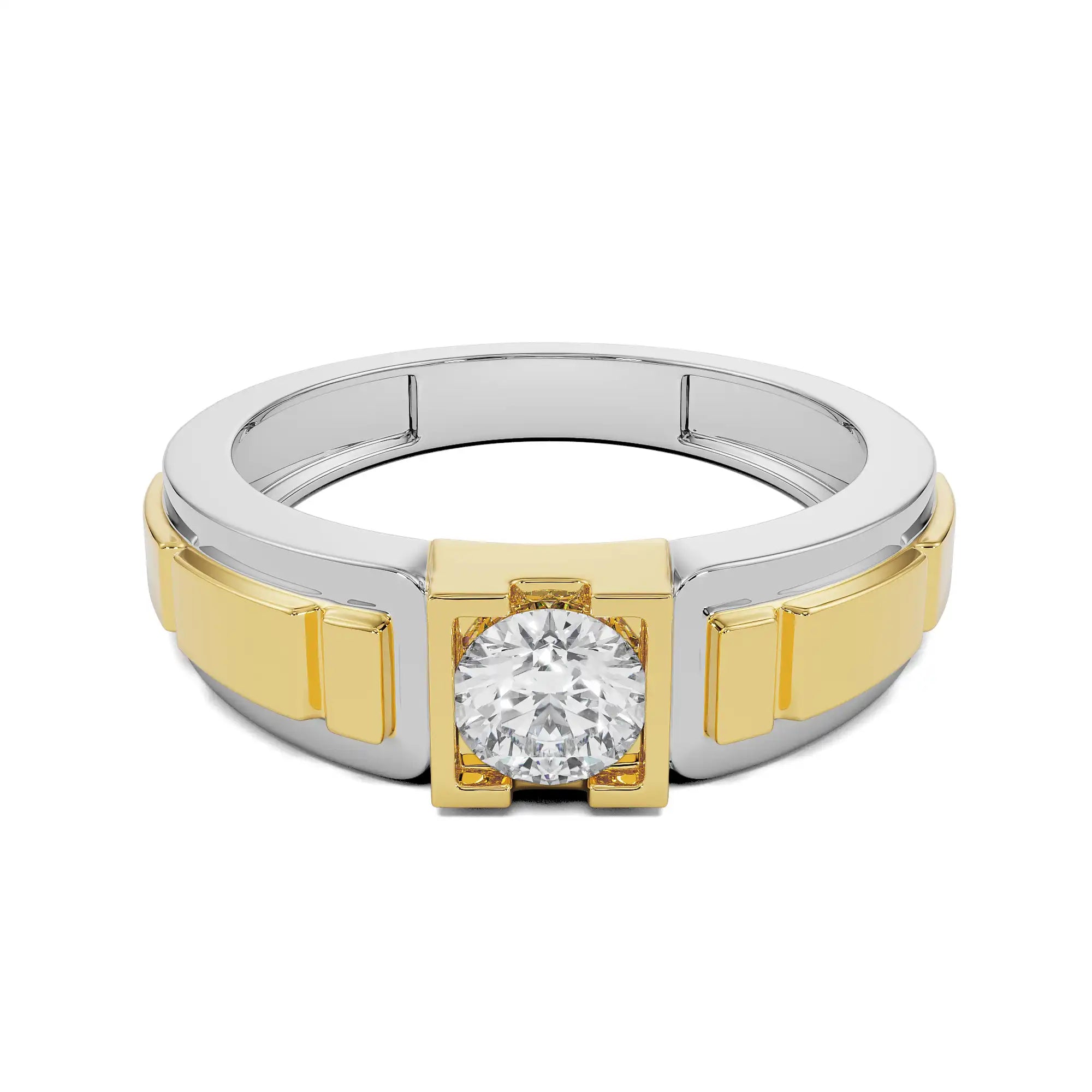 Two-Tone Round Timeless Ring Front View in 9KT