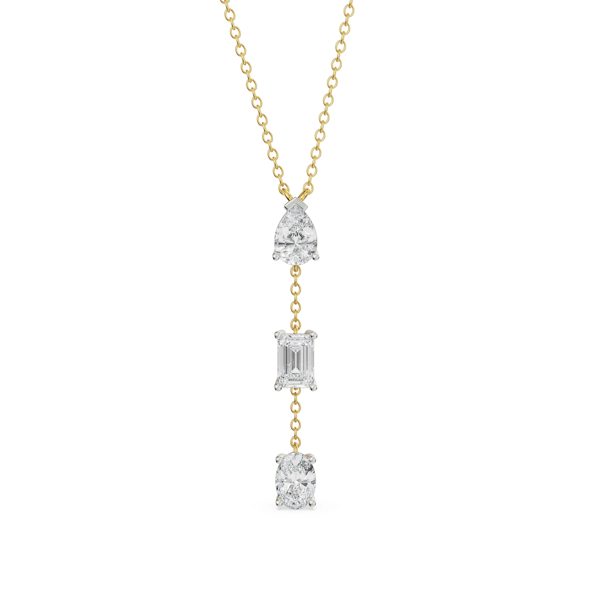 Tri Diamond Drop Necklace Front View in 9KT